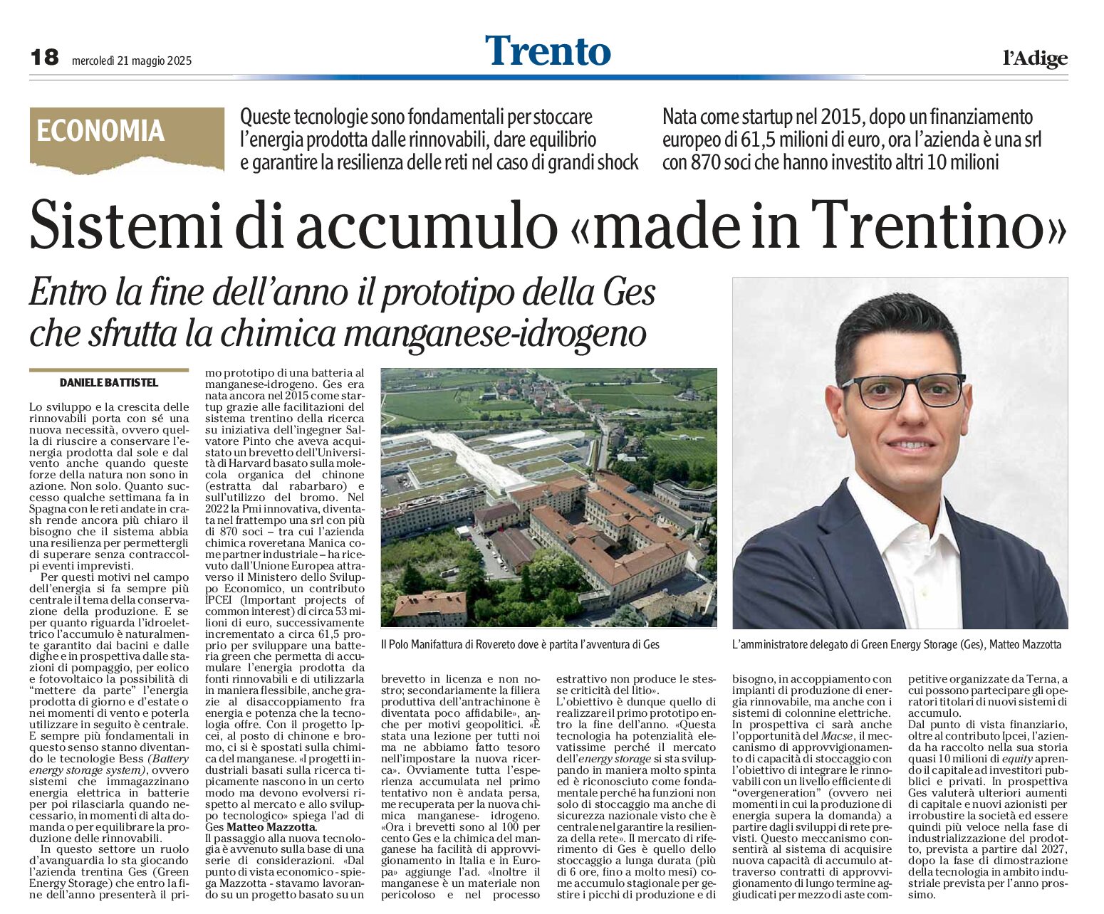 Made in Trentino: sistemi di accumulo energia