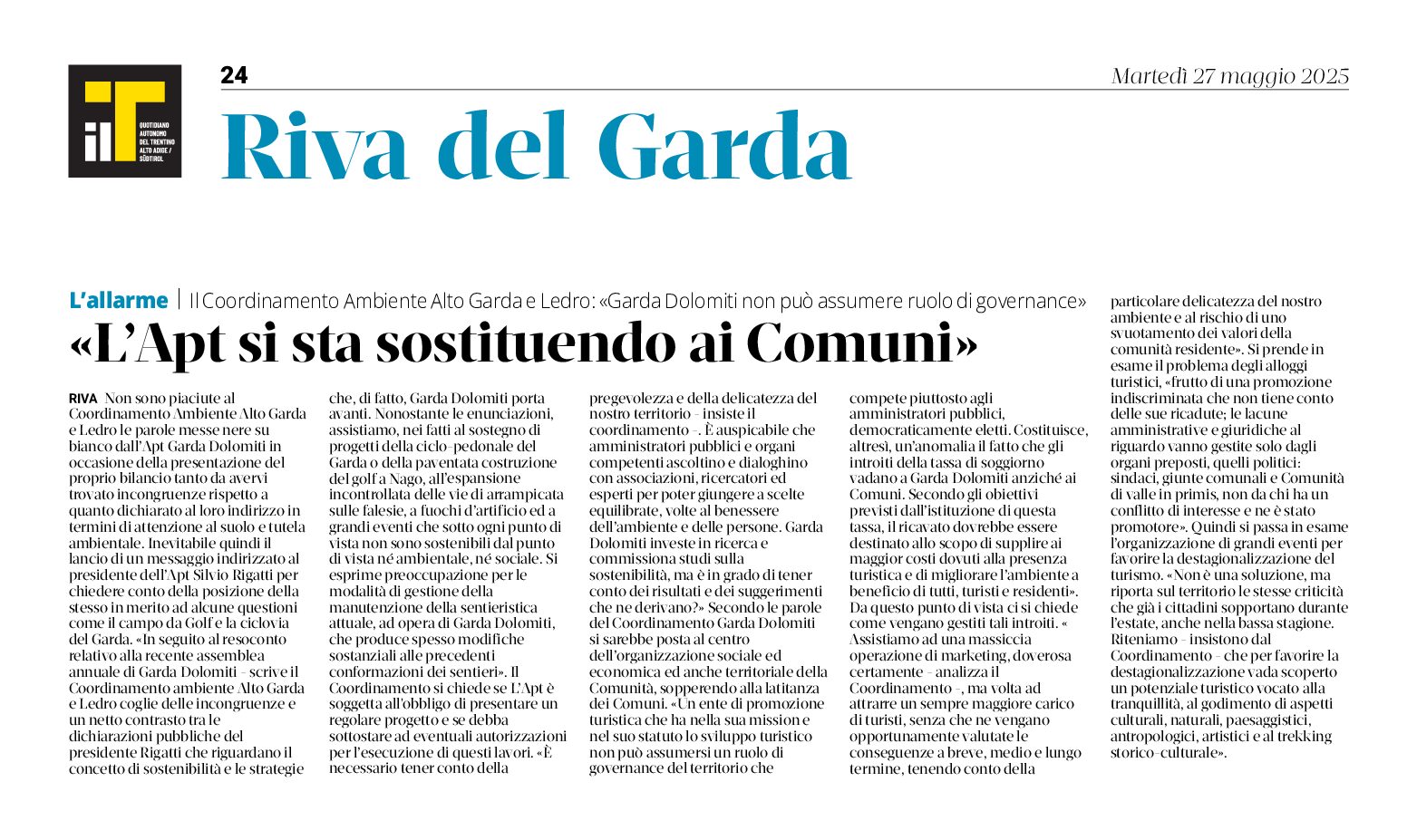 Riva del Garda, l’Apt si sta sostituendo ai comuni