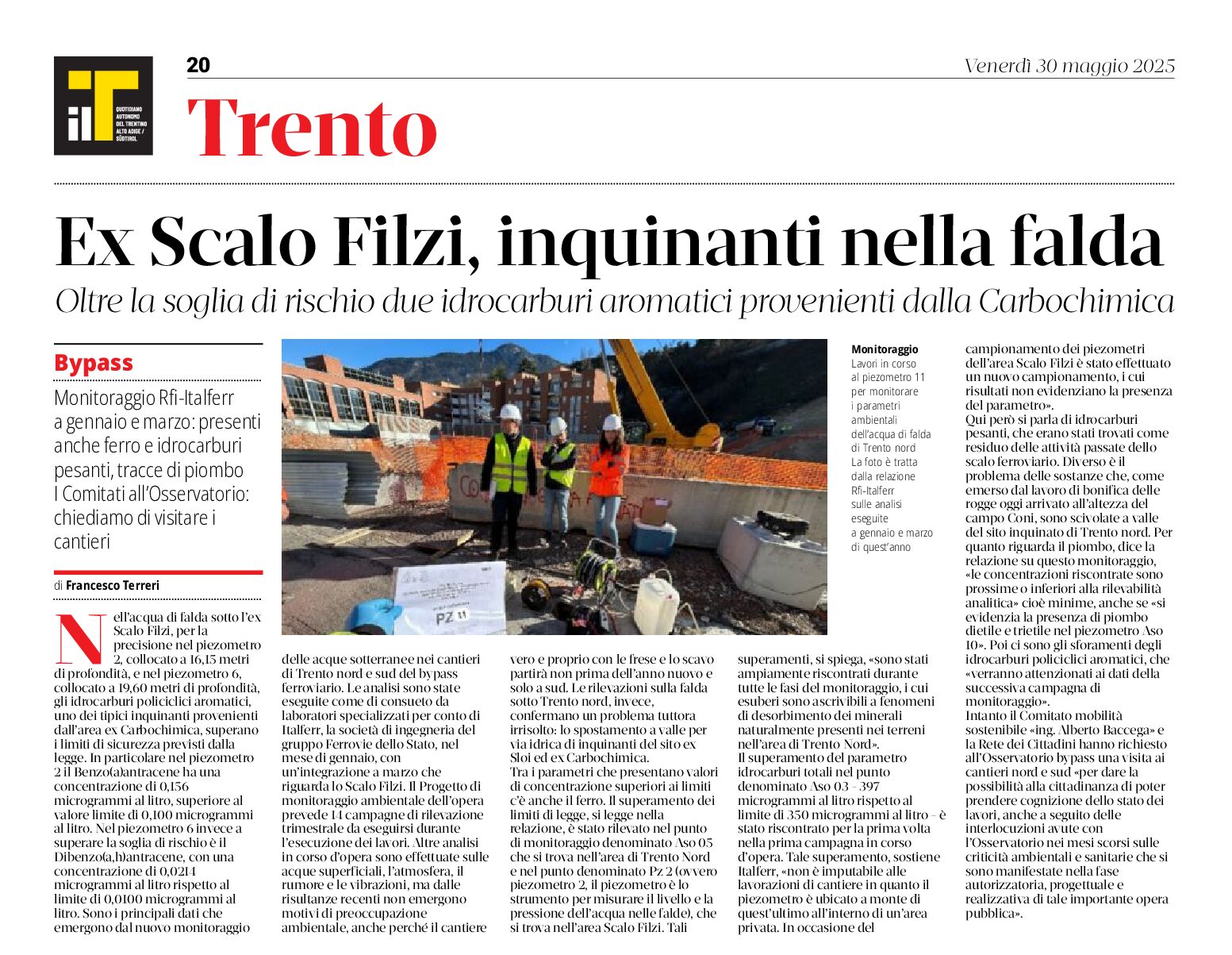 Ex Scalo Filzi: inquinanti nella falda