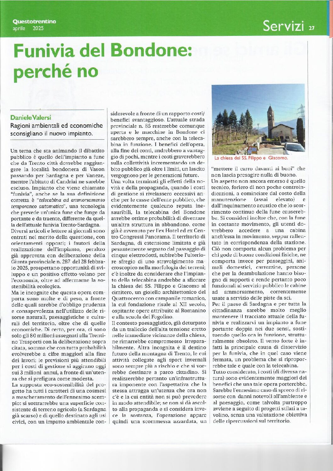 Funivia del Bondone: perchè no