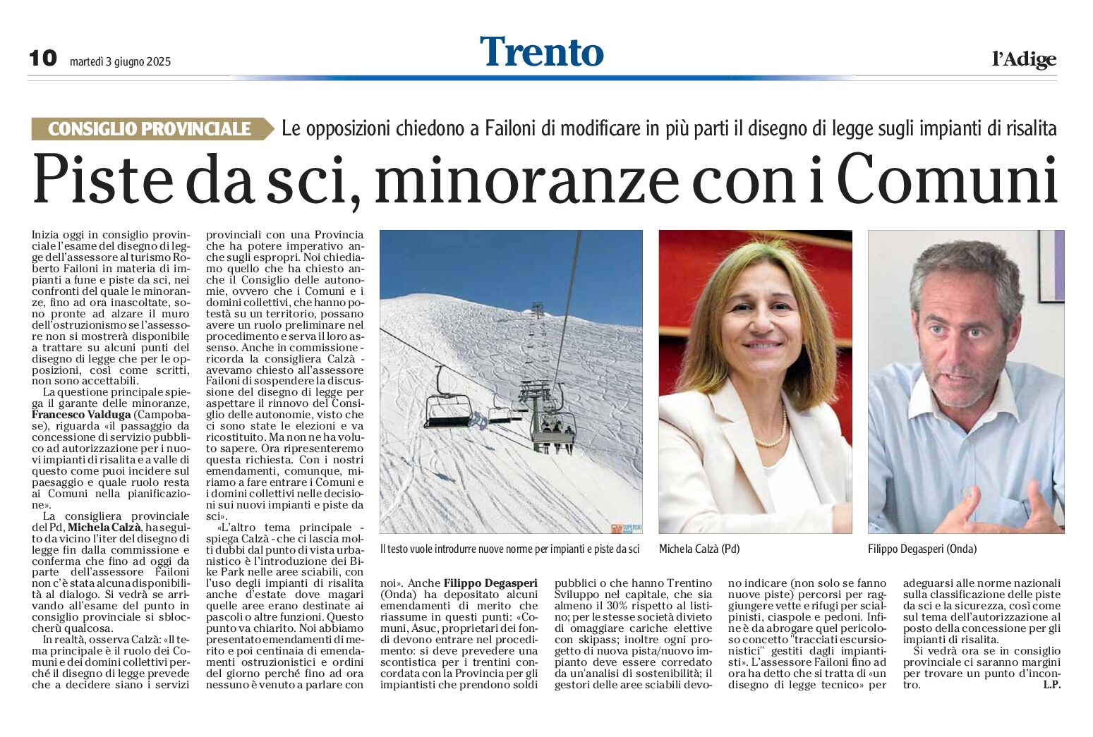 Piste da sci: richiesta di modifica del disegno di legge