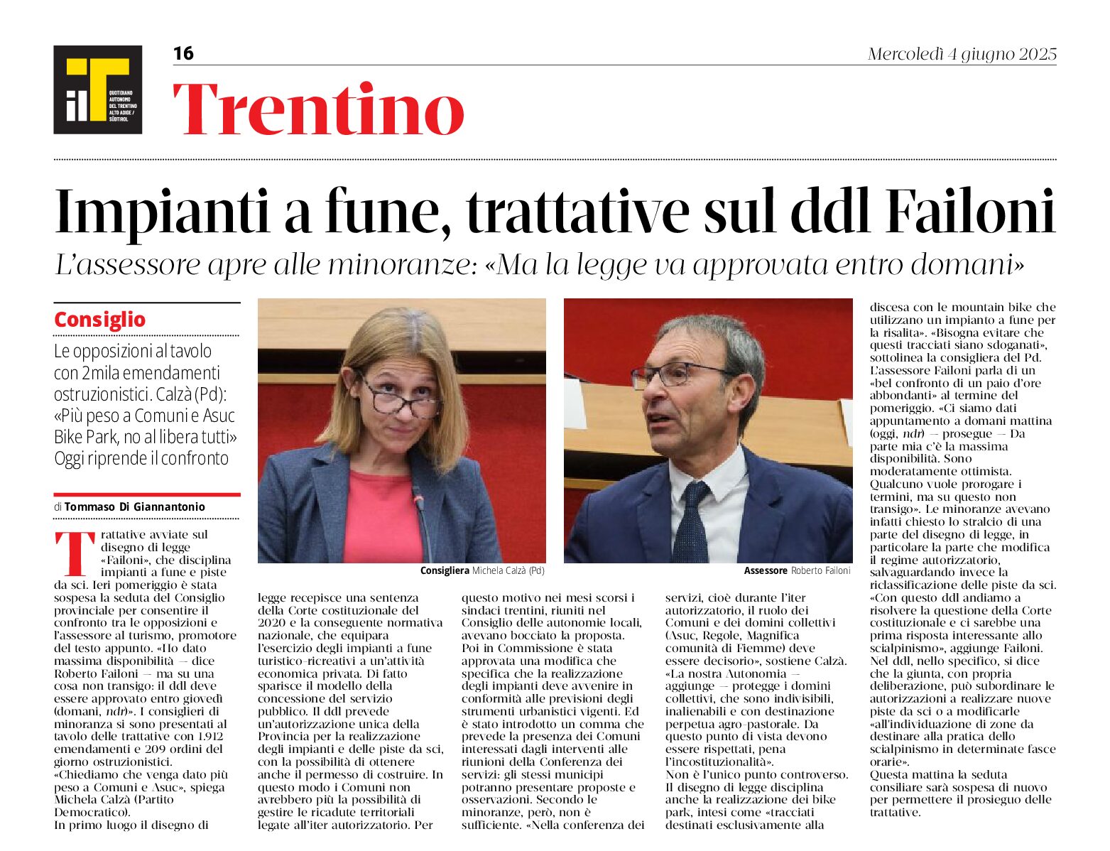 Impianti a fune: trattative sul ddl Failoni
