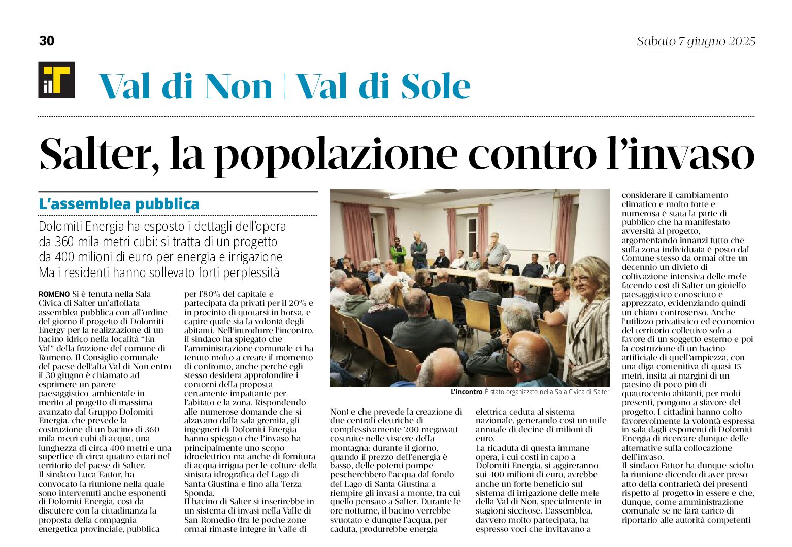 Salter, la popolazione contro l’invaso