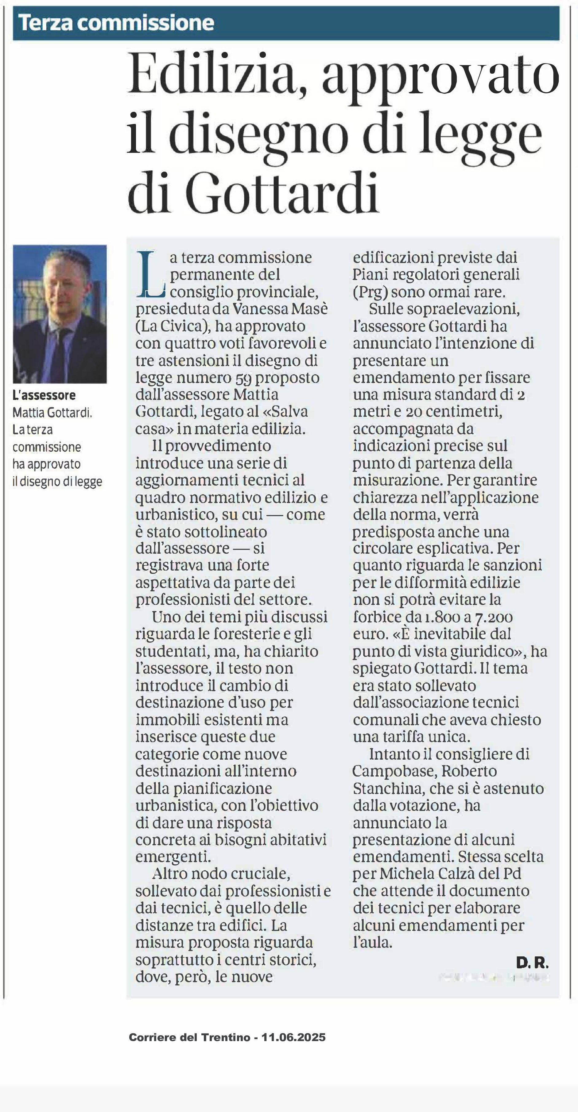 Approvato il disegno di legge Gottardi