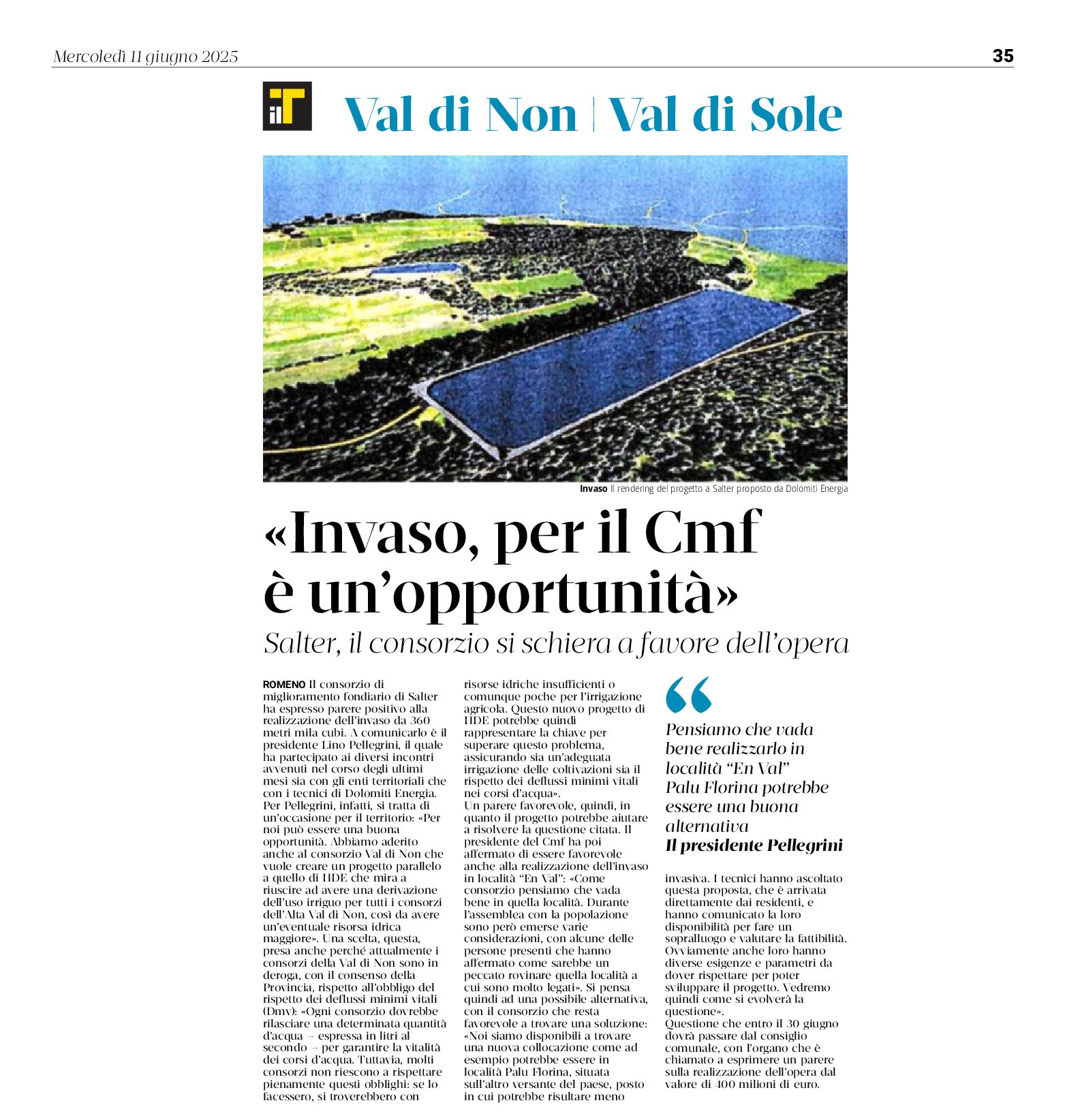 Invaso di Salter, per il Cmf è un’opportunità