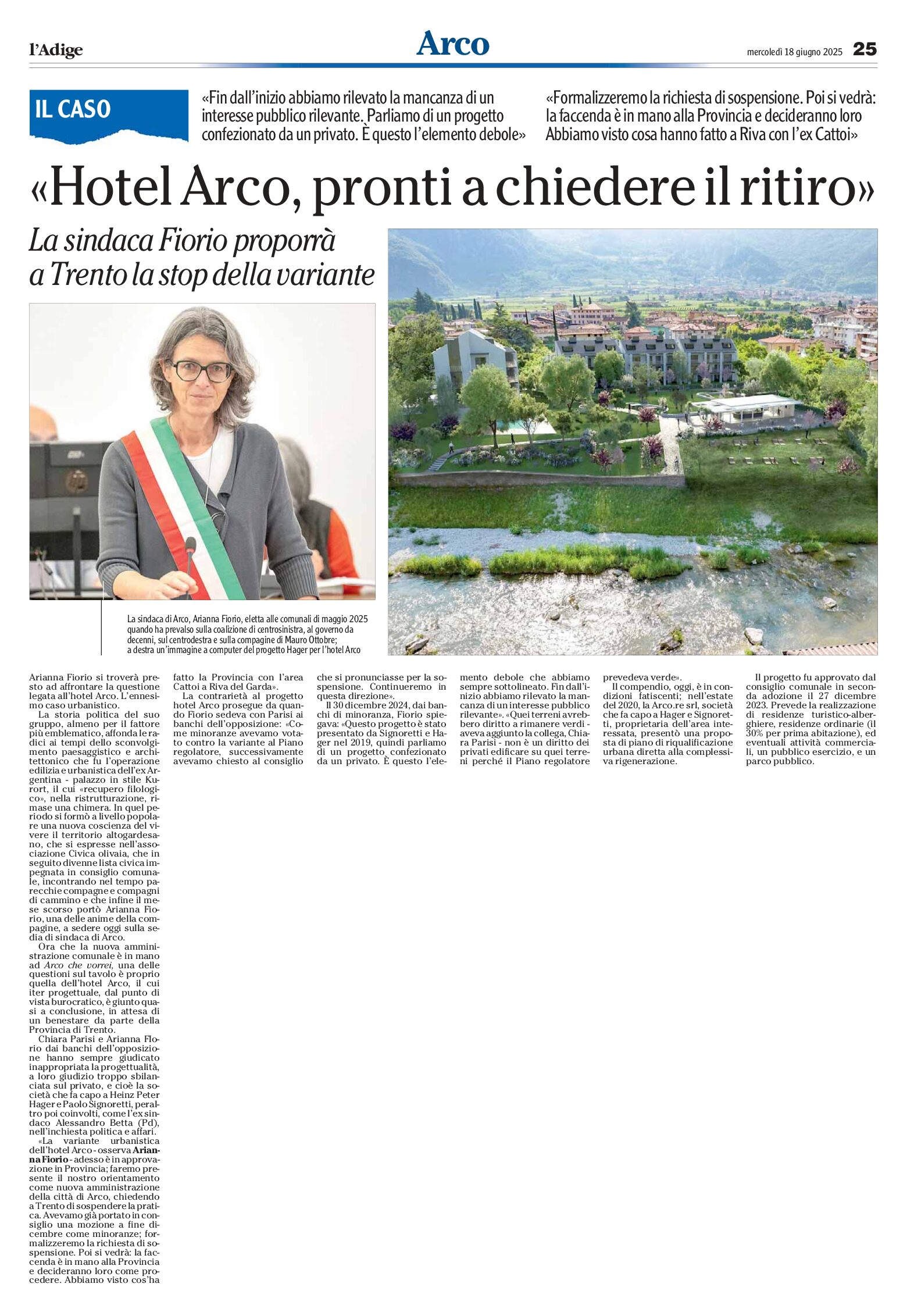 Hotel Arco, pronti a chiedere il ritiro della variante