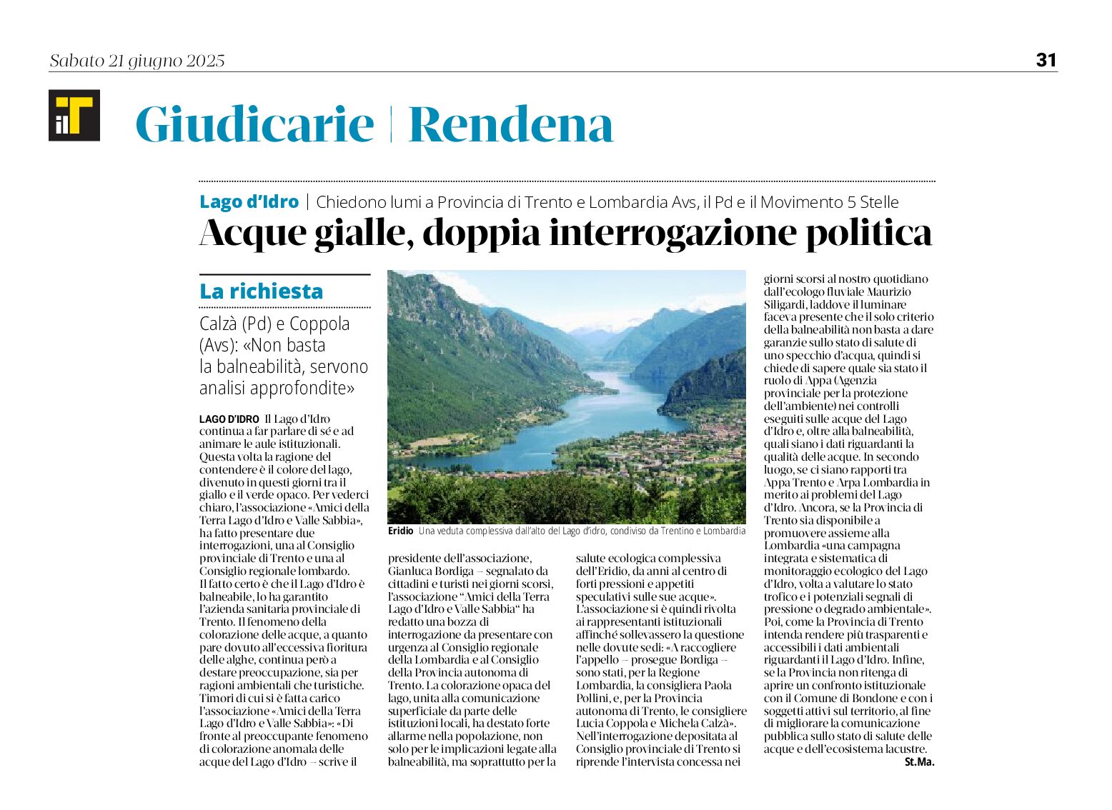 Il lago d’Idro e le acque gialle