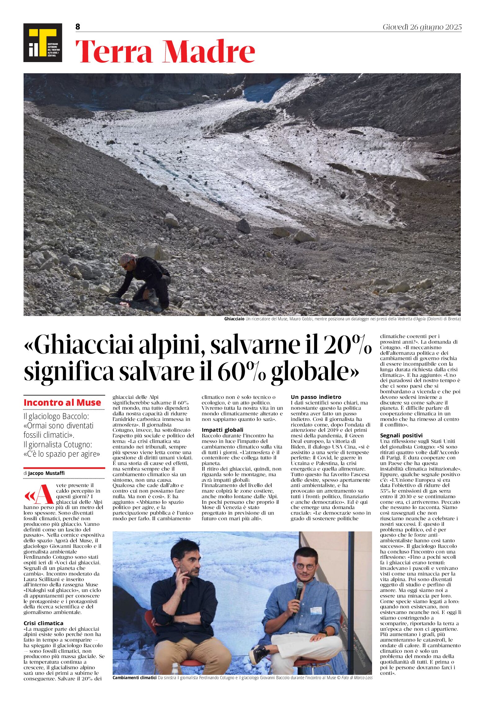 Ghiacciai alpini, salvarne il 20% significa salvare il 60% del globale