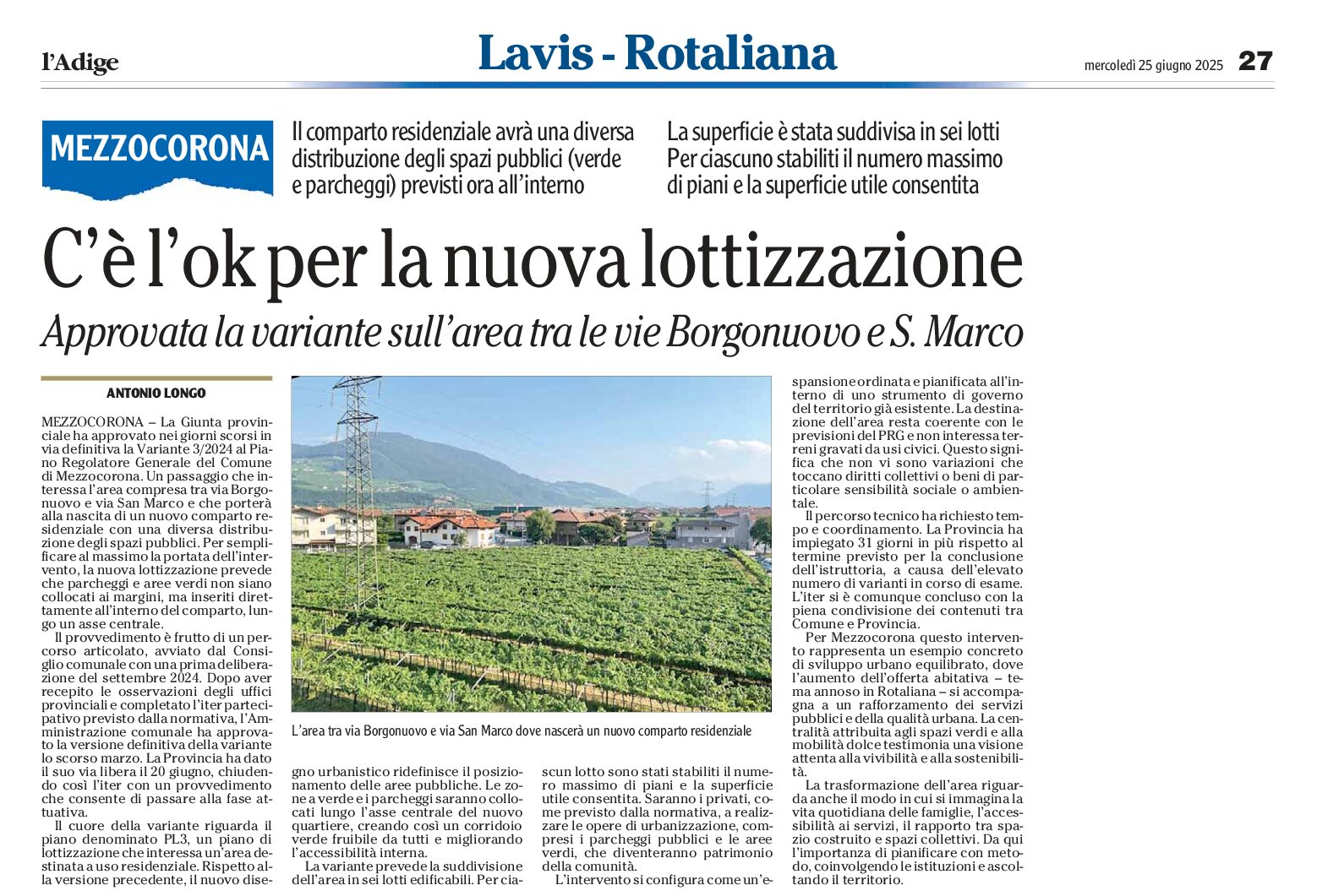 Mezzocorona: nuova lottizzazione