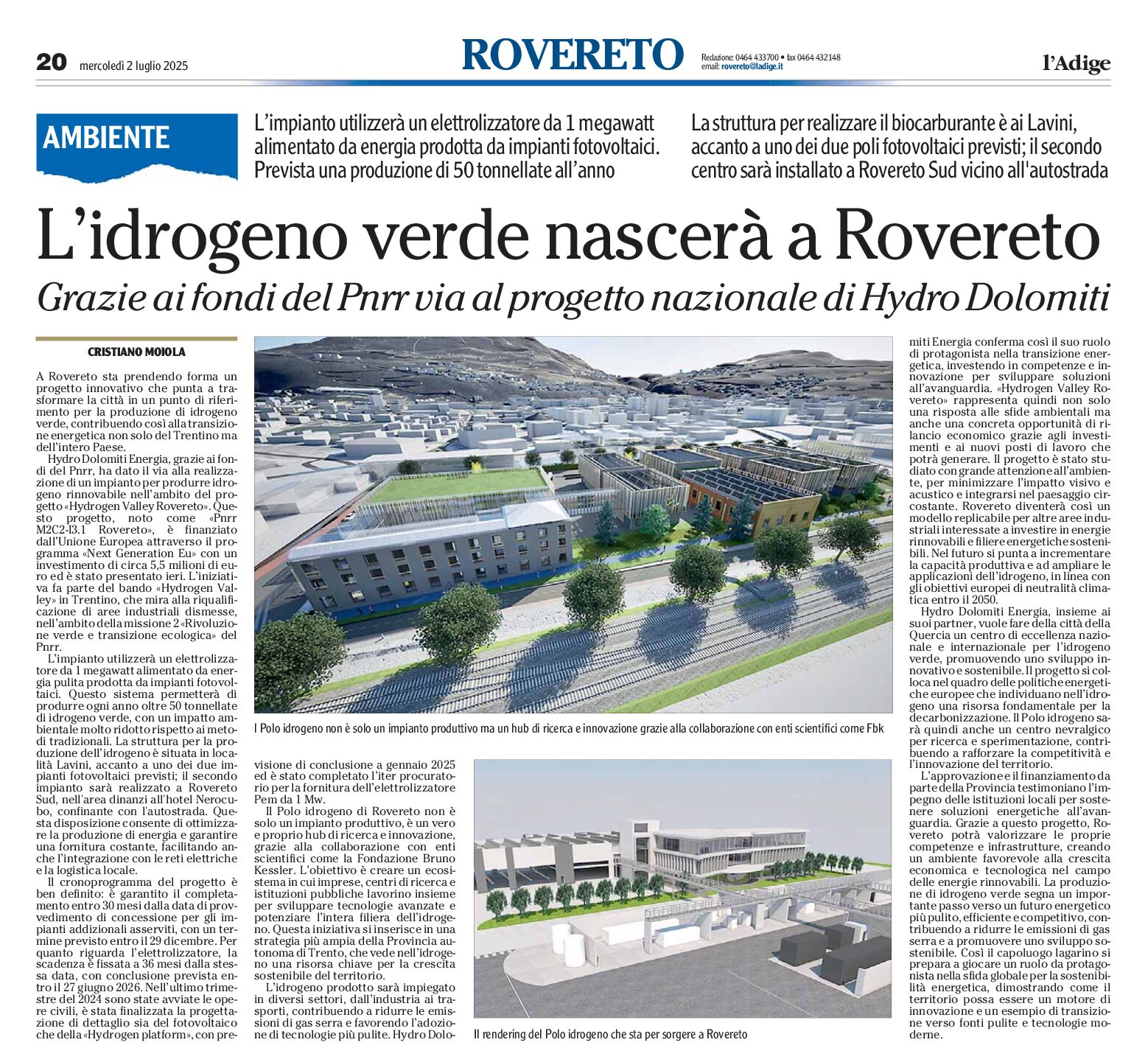 Rovereto, nuovo polo per l’idrogeno verde