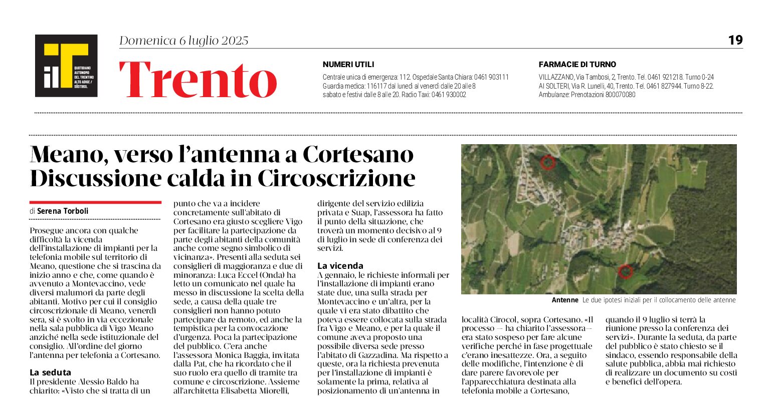 Meano, verso l’antenna telefonica