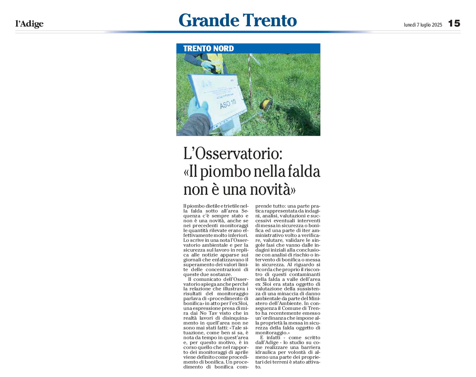 Trento Nord: piombo nella falda