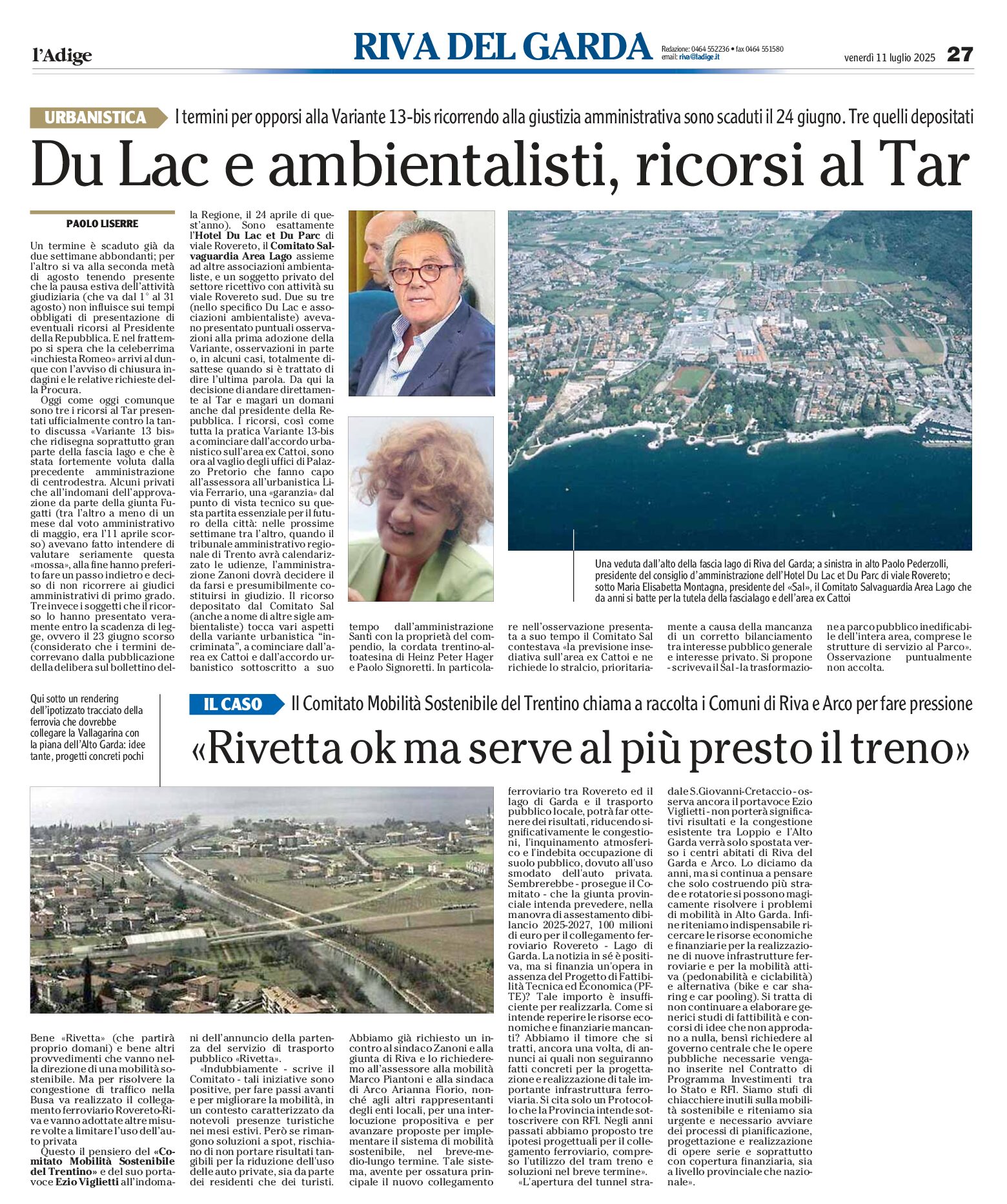 Riva: variante 13 bis – Du Lac e ambientalisti, ricorsi al Tar