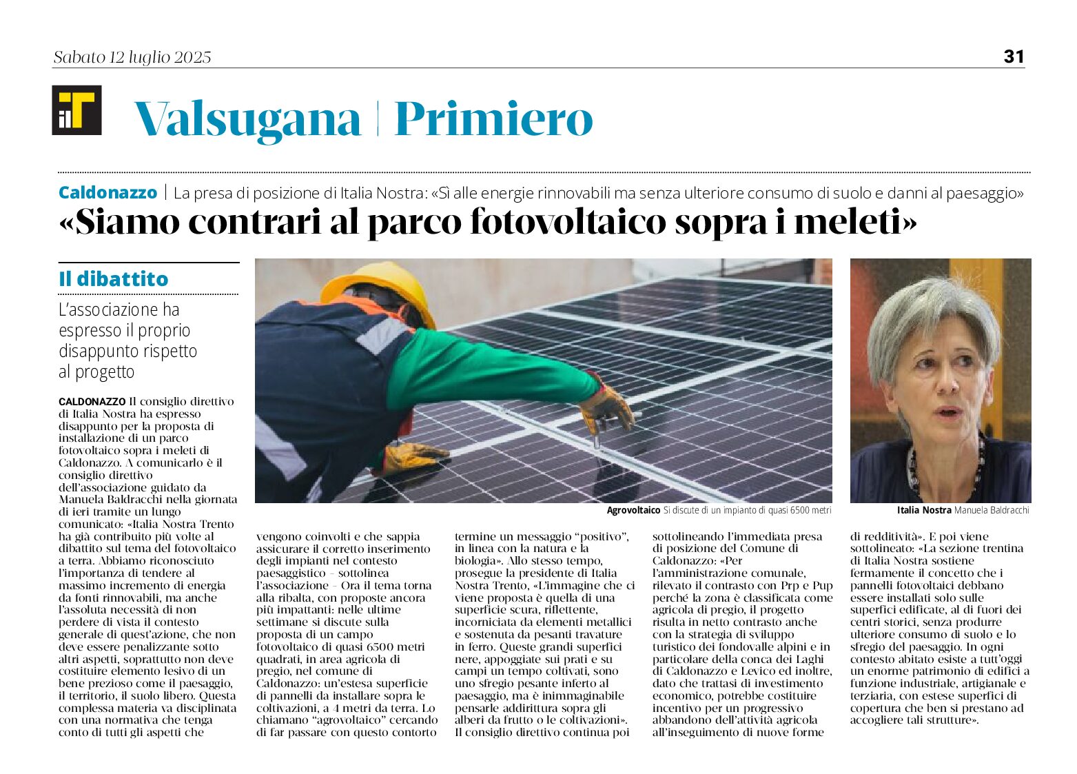 Italia Nostra: No agrivoltaico sopra i meleti