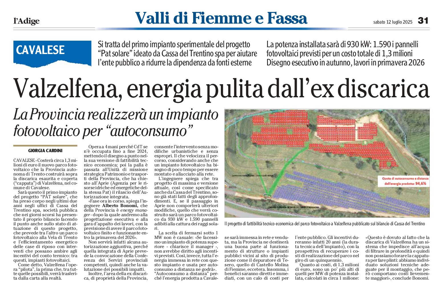 Valzelfena, parco fotovoltaico sull’ex discarica
