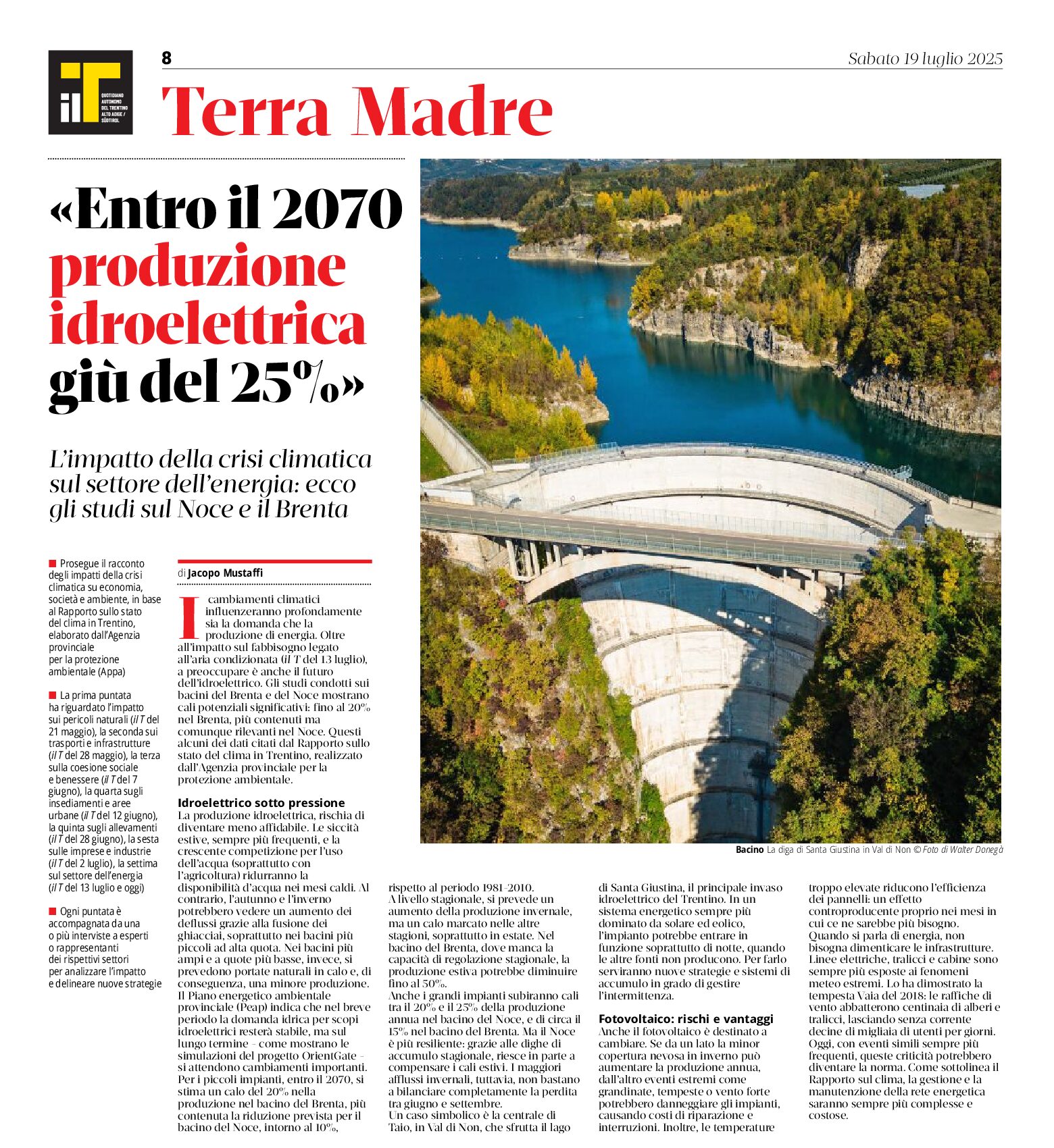 Entro il 2070 produzione idroelettrica giù del 25%