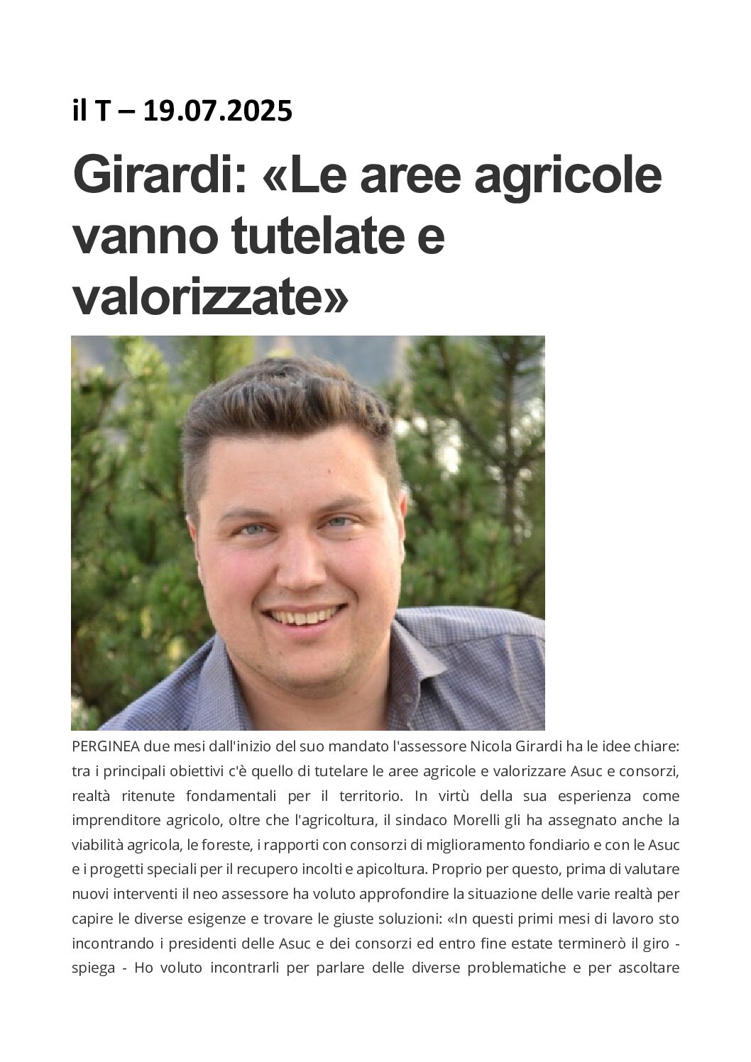Pergine: le aree agricole vanno tutelate e valorizzate