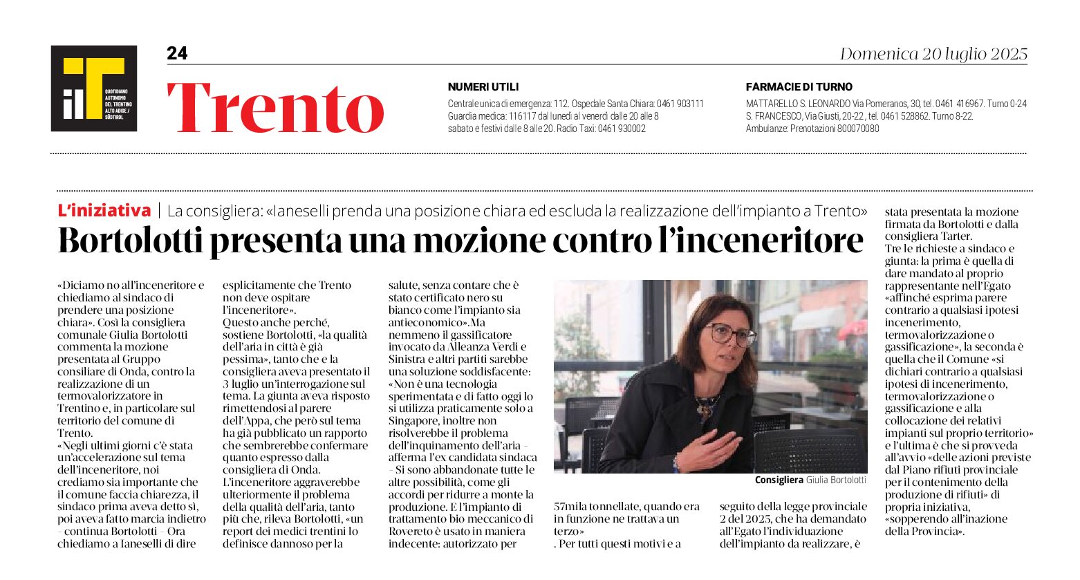 Bortolotti presenta una mozione contro l’inceneritore
