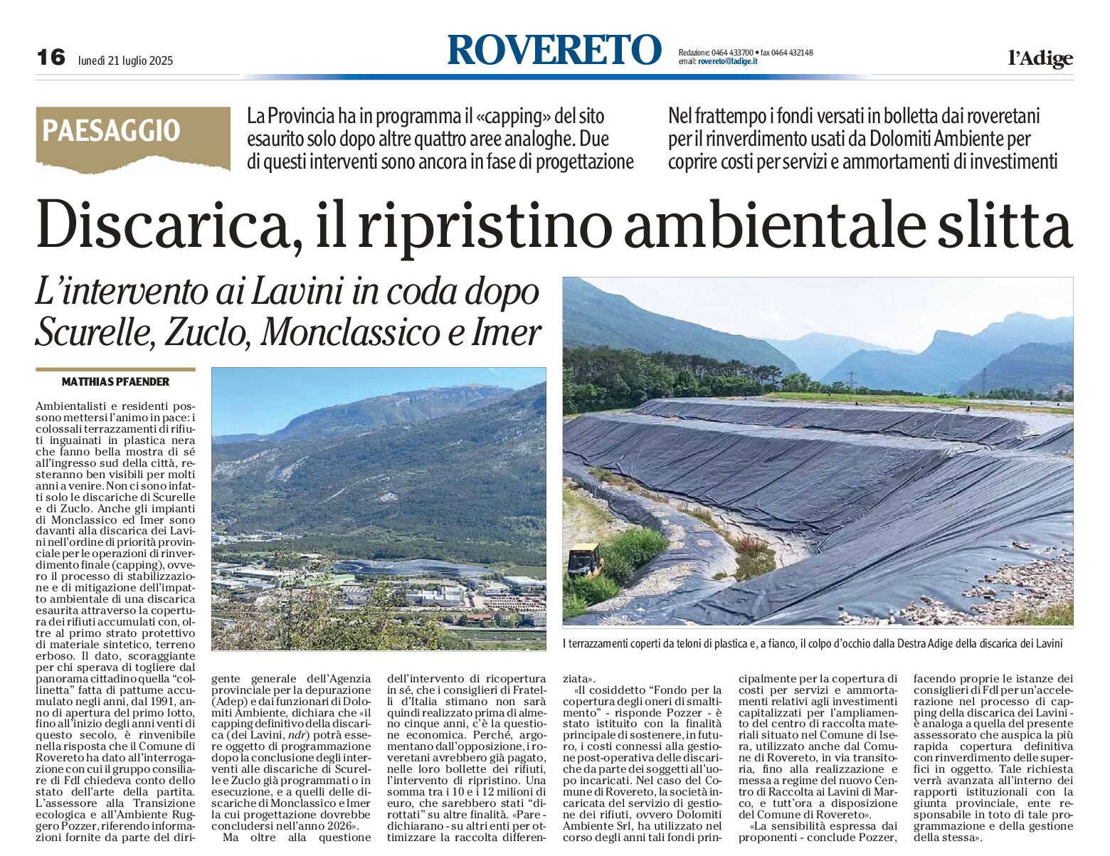 Rovereto, ripristino della discarica posticipato