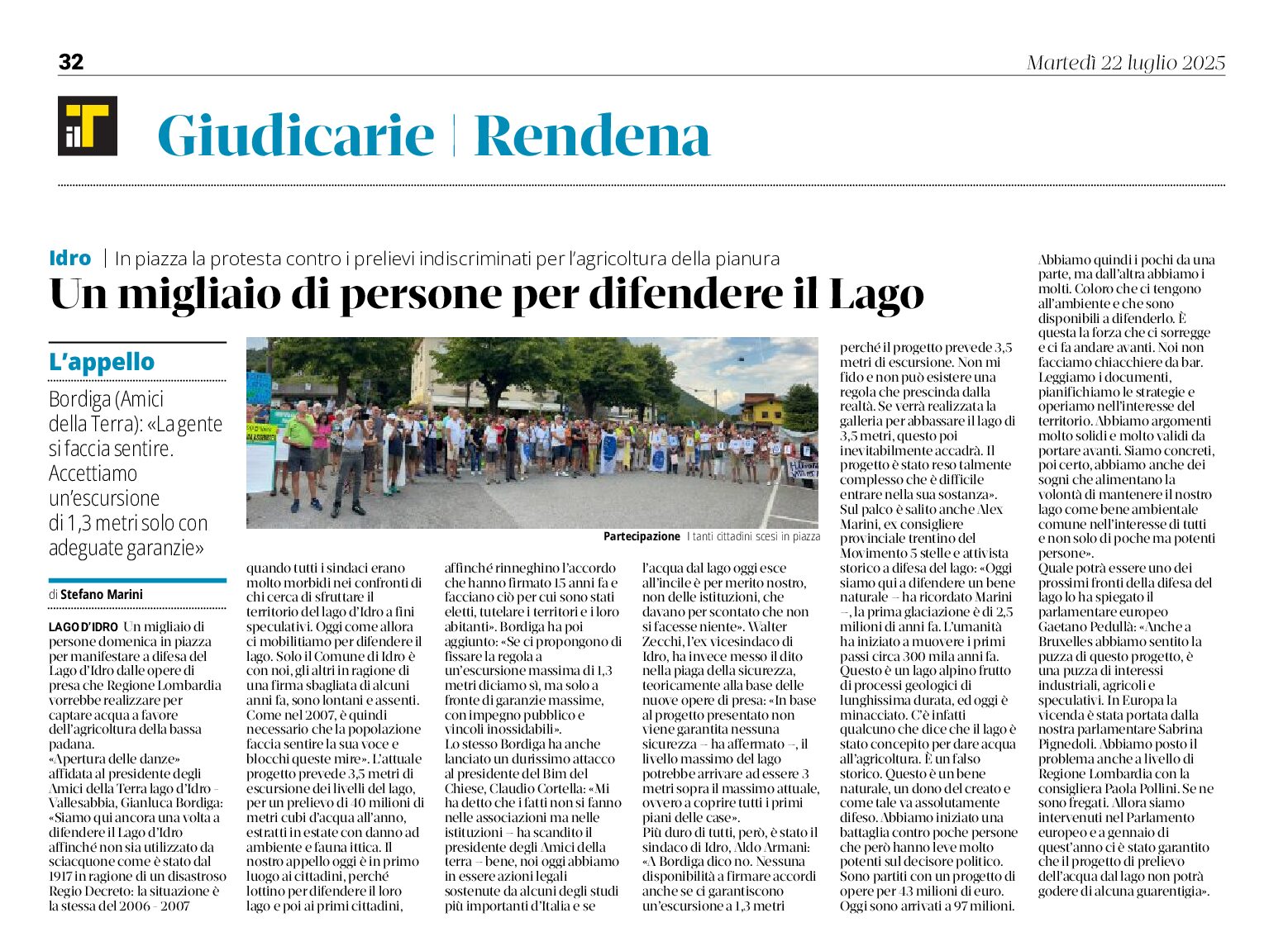 Idro: un migliaio di persone per difendere il lago