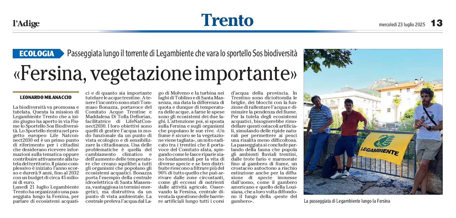 Legambiente: Fersina, vegetazione importante