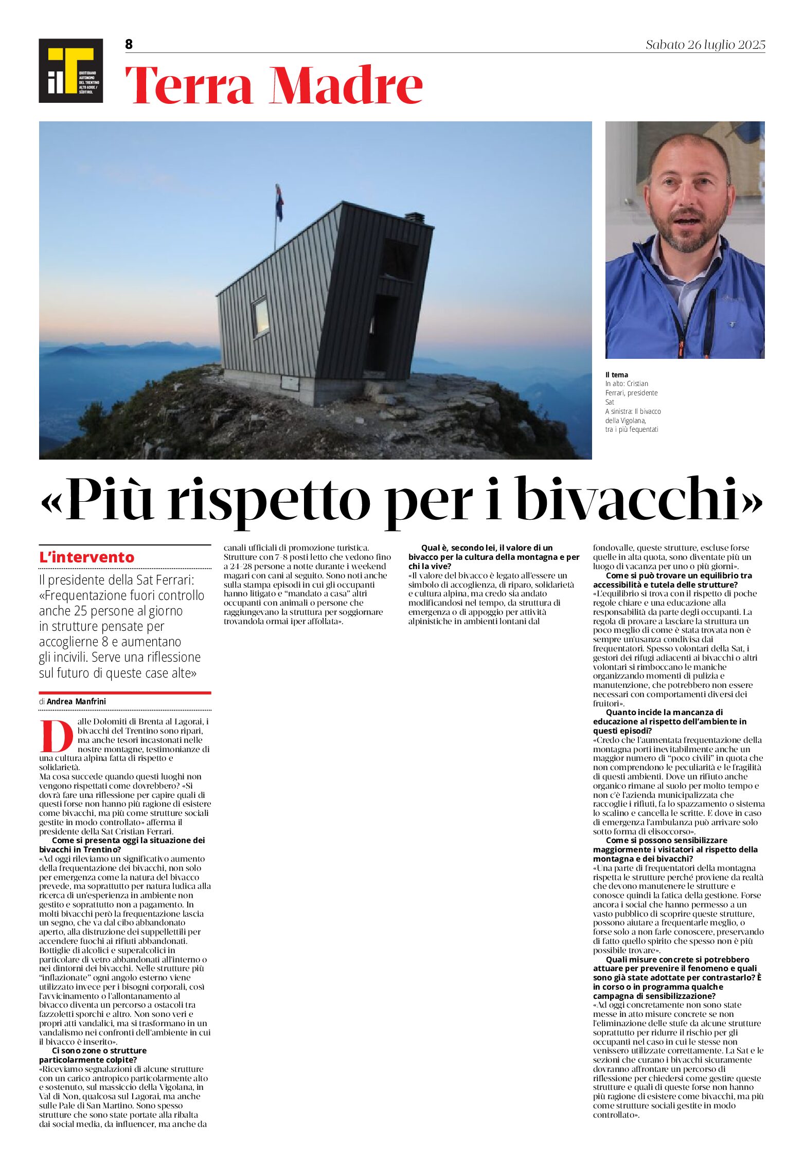 Sat: più rispetto per i bivacchi di montagna