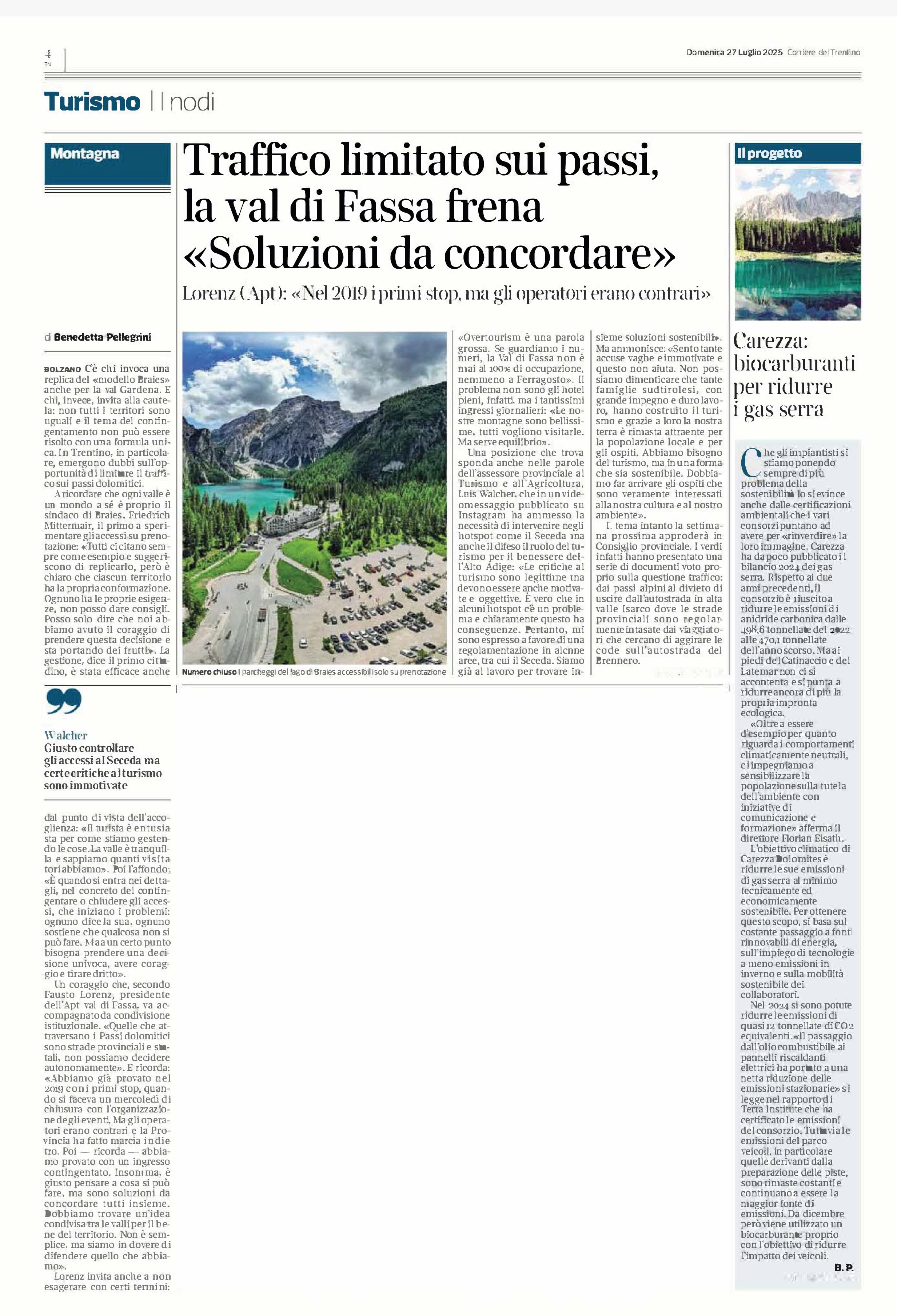 Val di Fassa: limitare il traffico