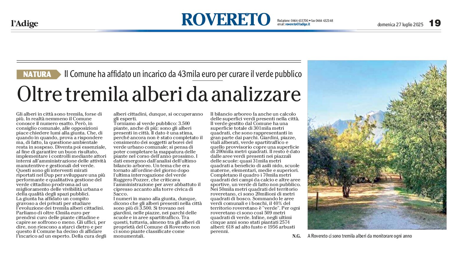 Rovereto: affidati i lavori per analizzare il verde