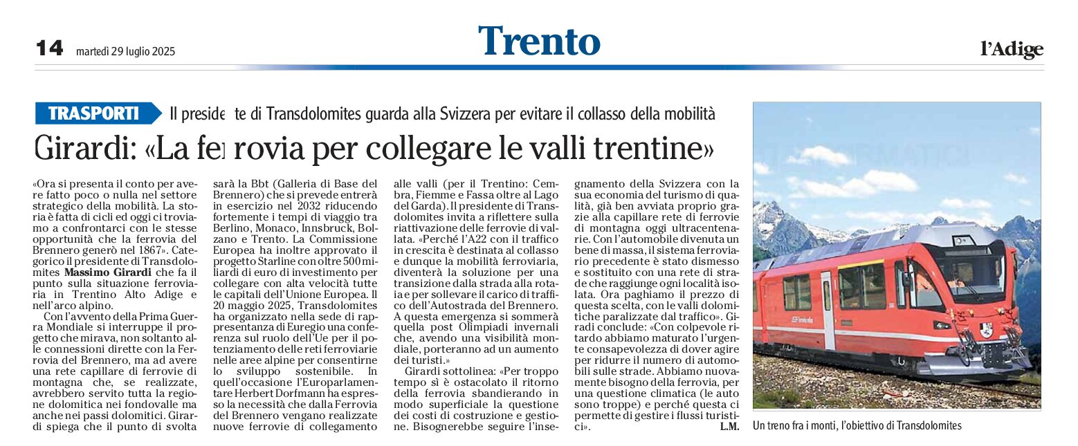 la ferrovia per collegare le valli trentine
