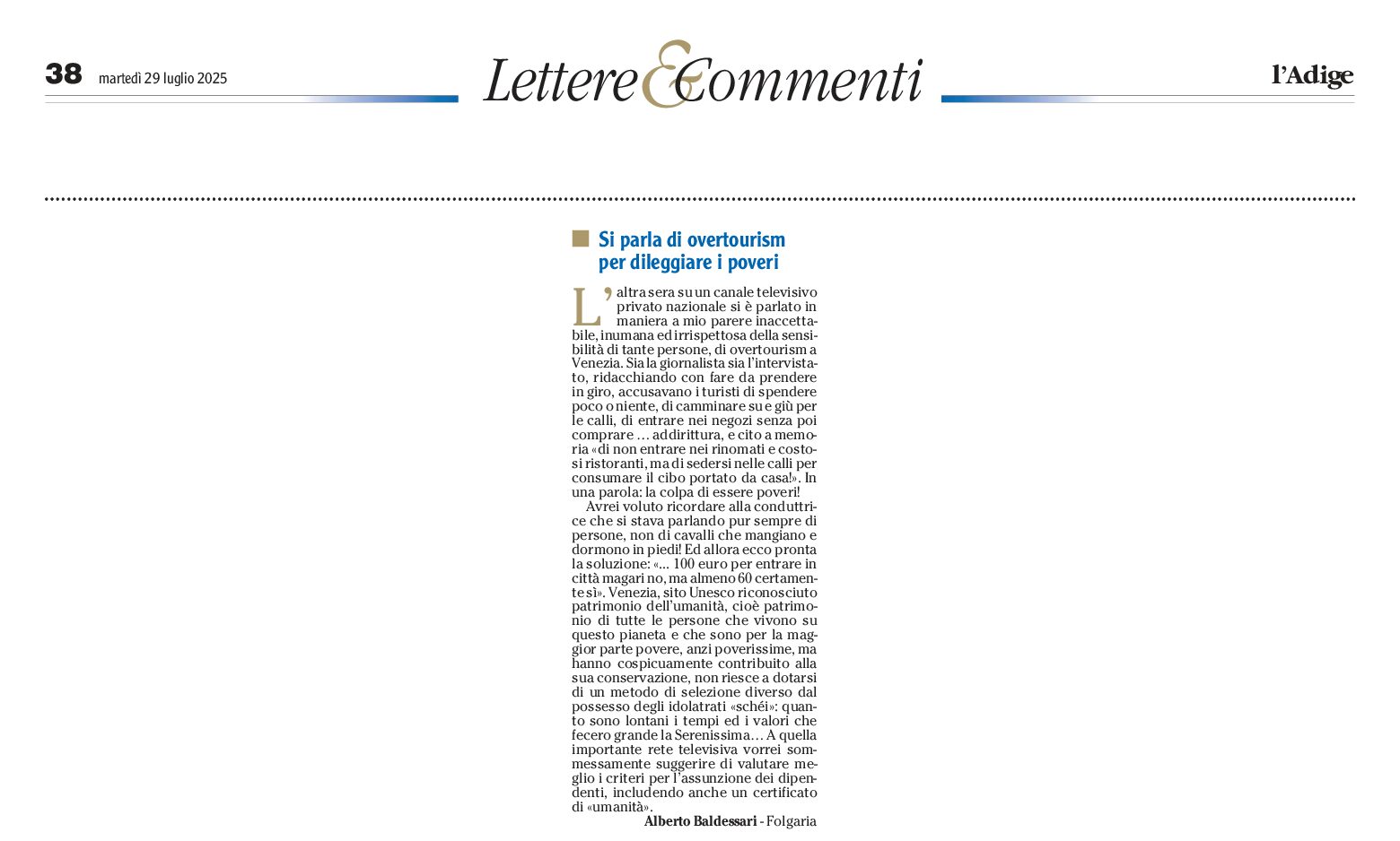 Opinioni: si parla di overtourism per dileggiare i poveri