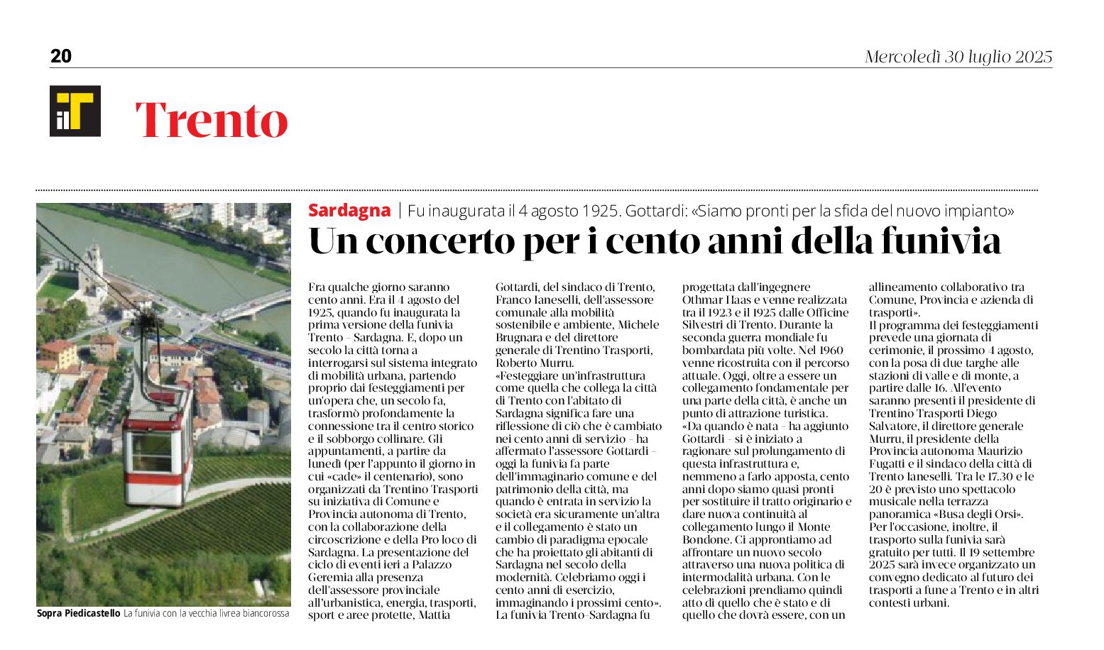 I 100 anni della funivia di Sardagna