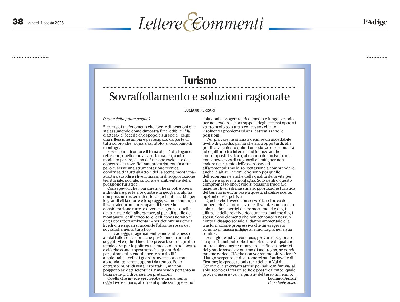 Sosat: Sovraffollamento in montagna