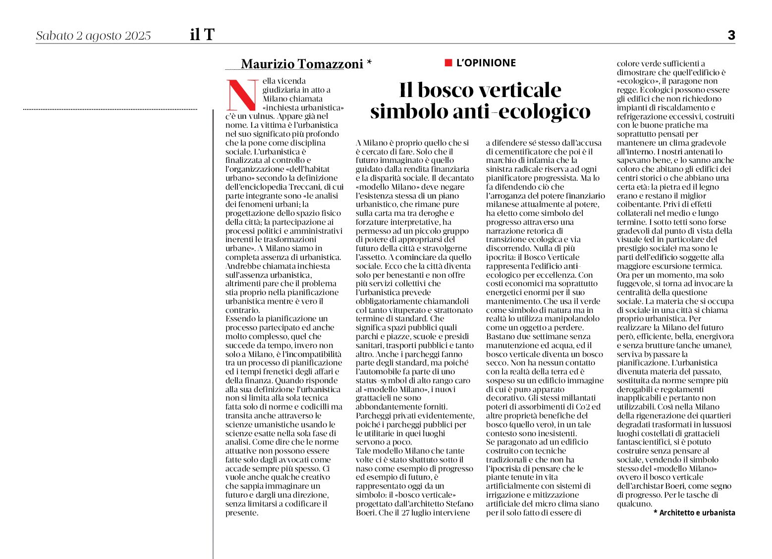 Bosco verticale: simbolo anti- ecologico