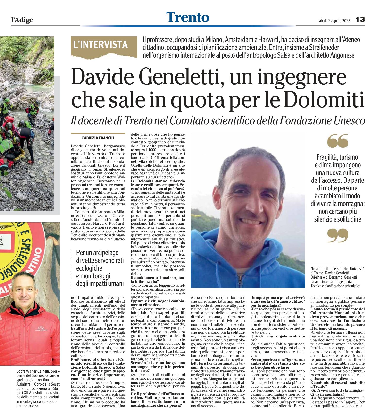 Dolomiti: intervista all’ing. Davide Geneletti