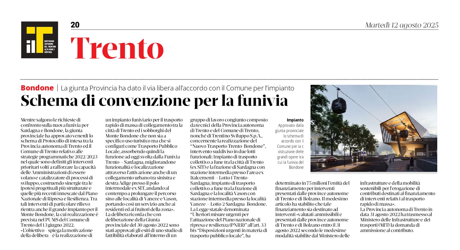 Funivia Trento-Bondone: schema di convenzione