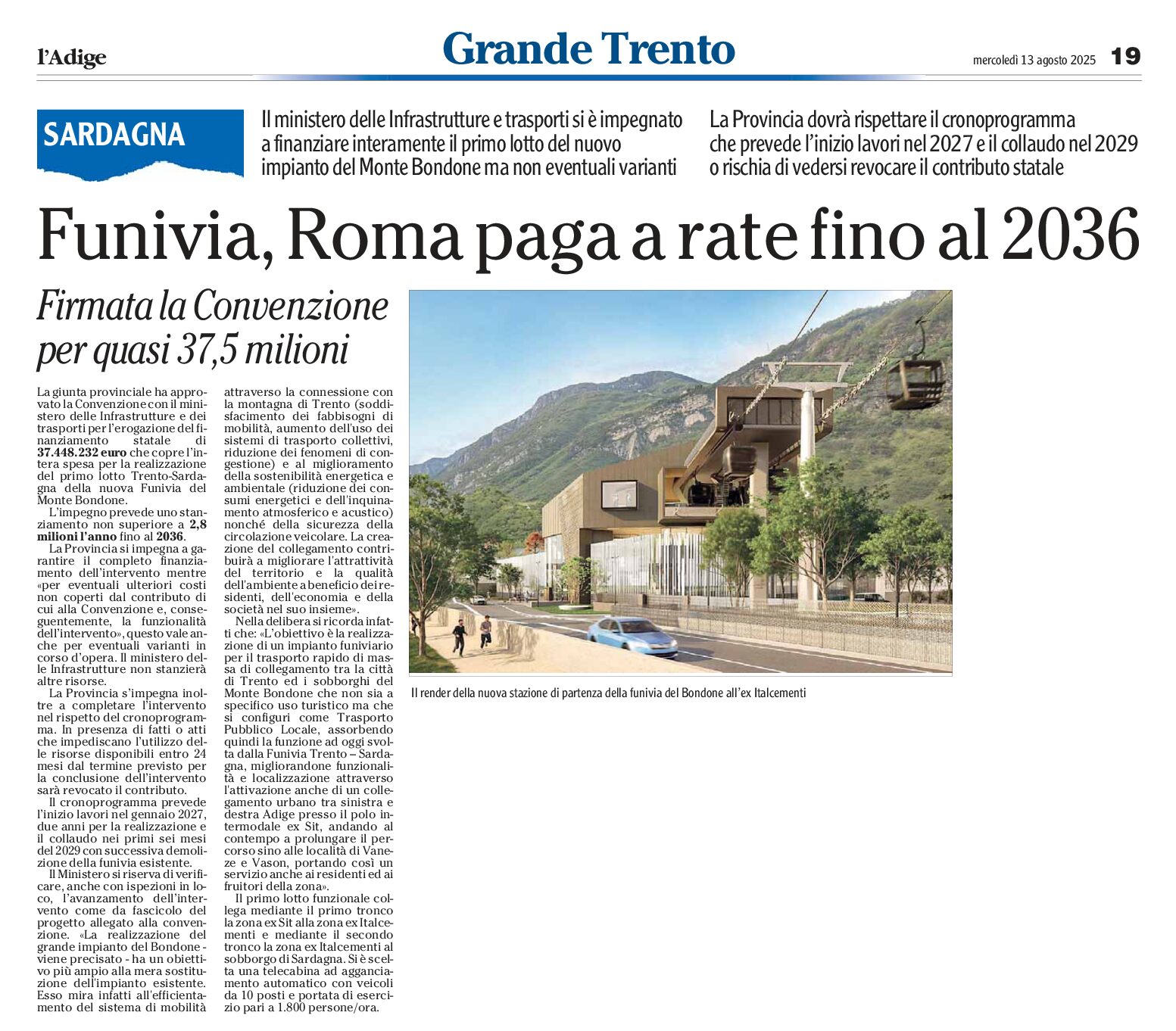 Funivia del Bondone: finanziamenti da Roma