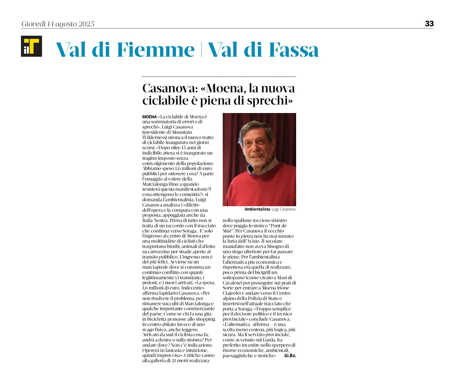 Casanova: la nuova ciclabile di Moena