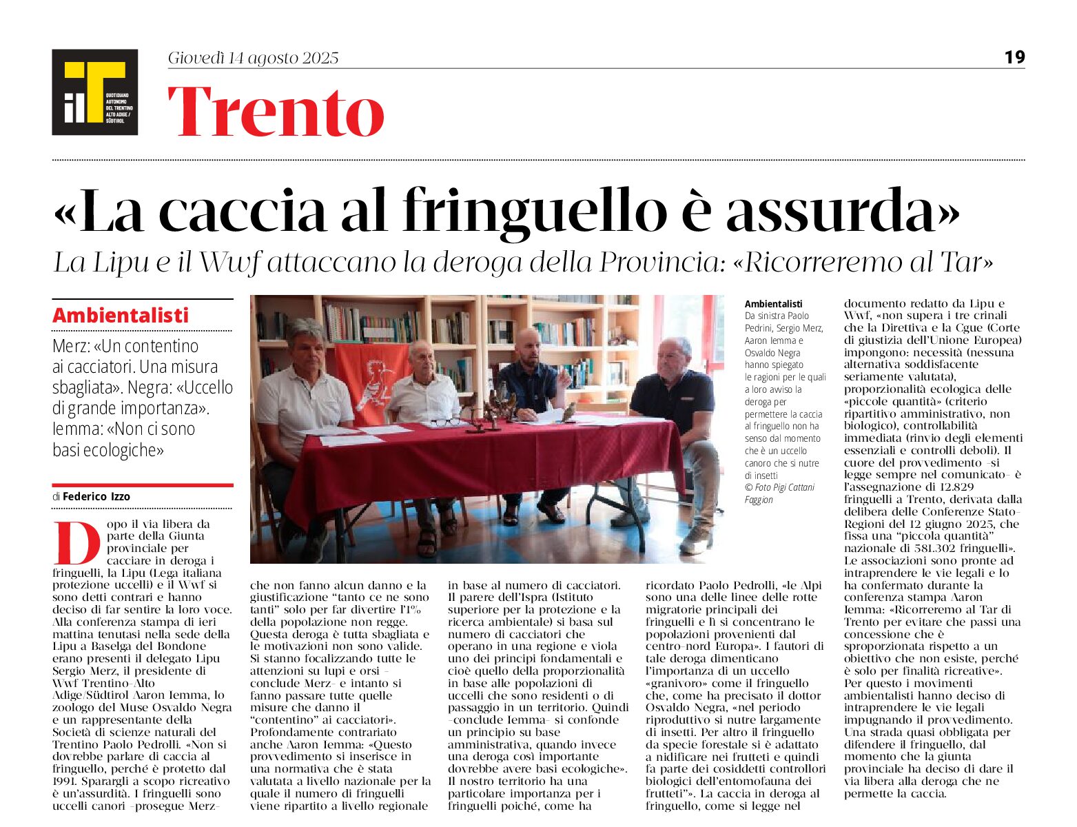 Wwf e Lipu: caccia al fringuello assurda