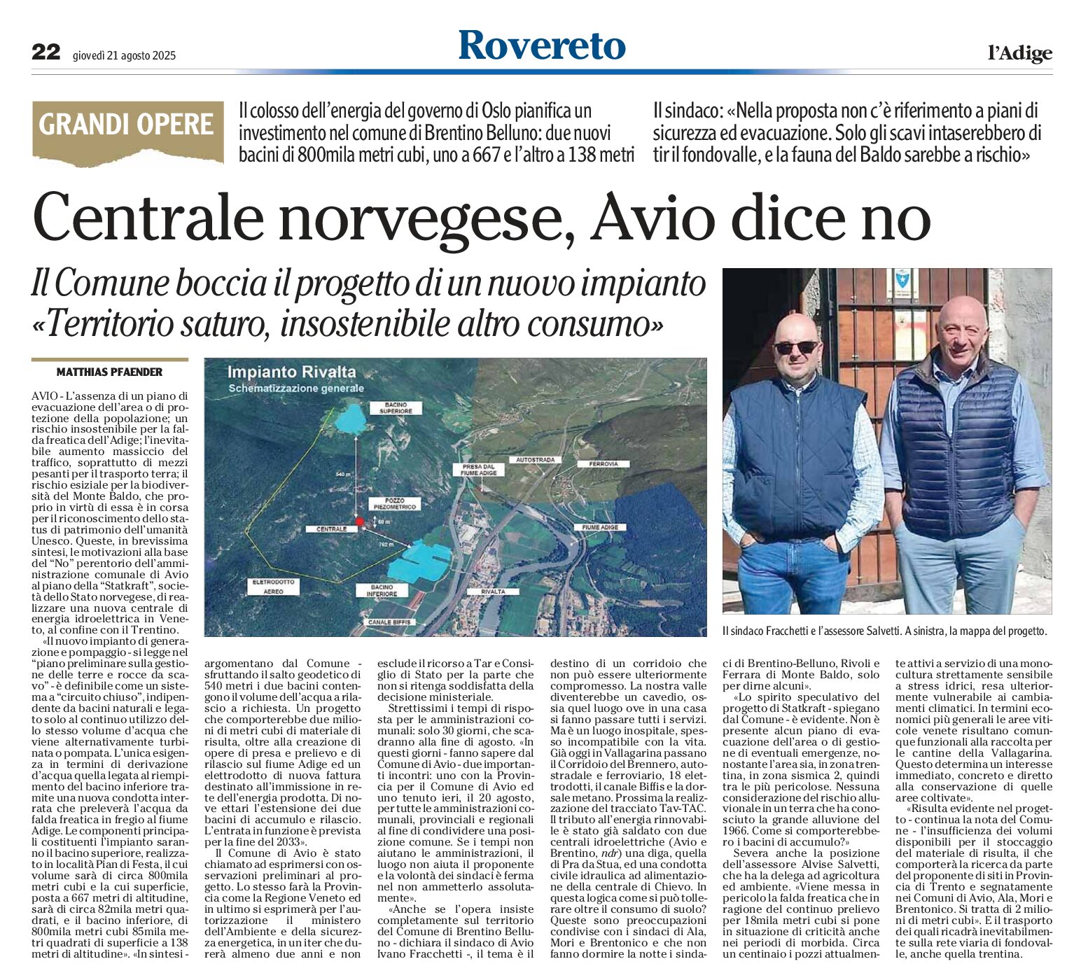Avio: bacini per nuove centrali, il Comune dice no