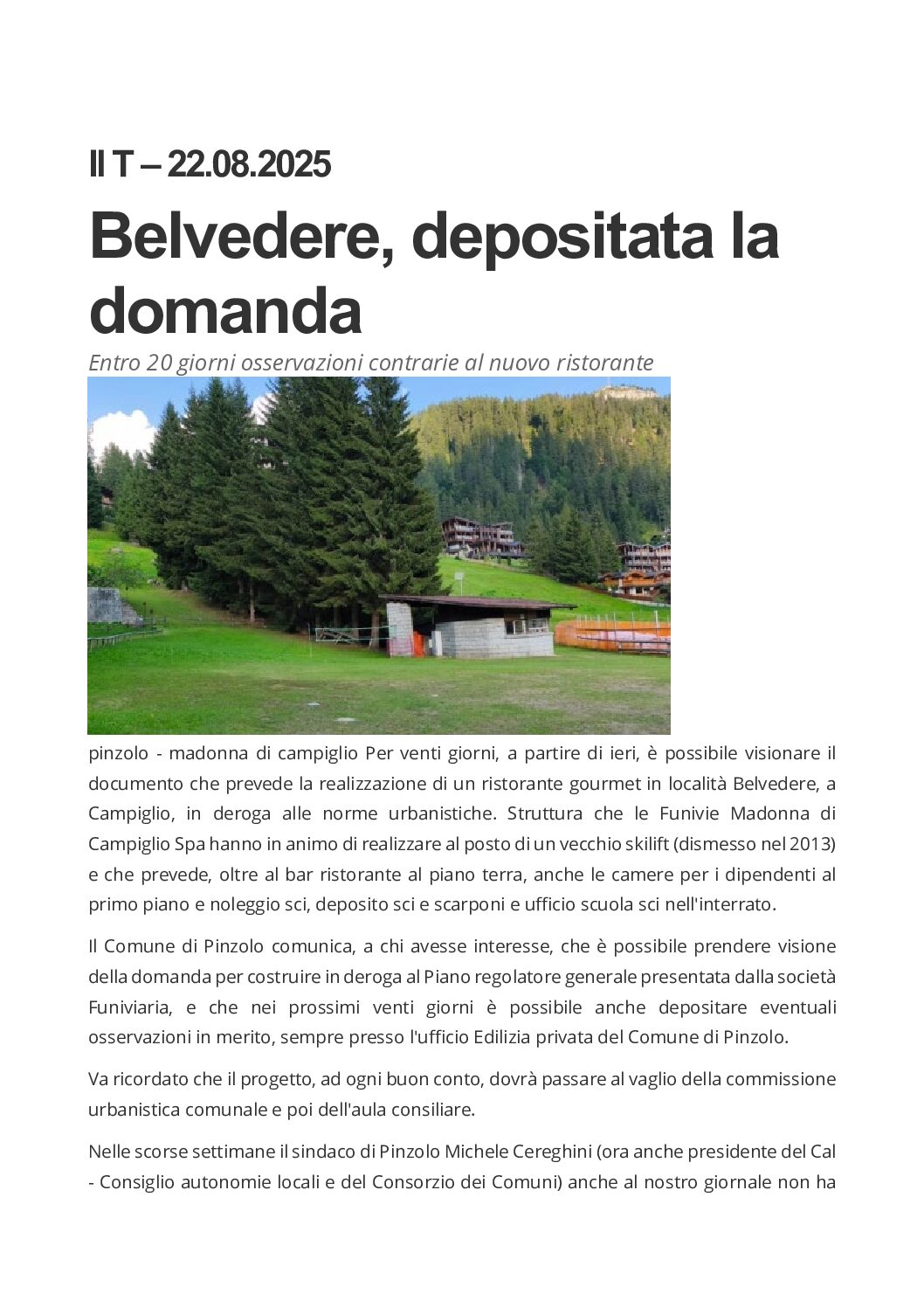 Campiglio: Belvedere, depositata la domanda