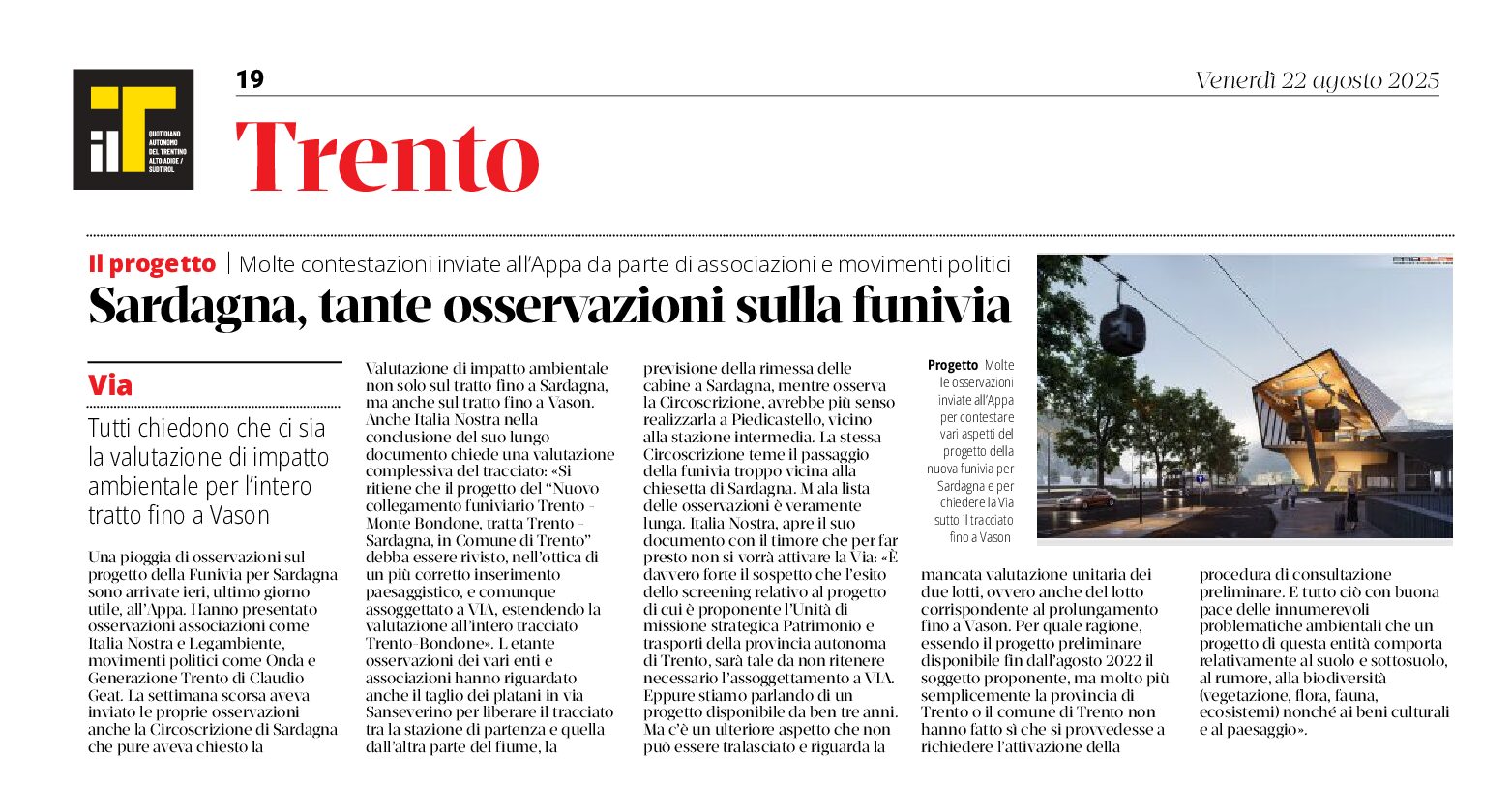 Sardagna: tante osservazioni sulla nuova funivia