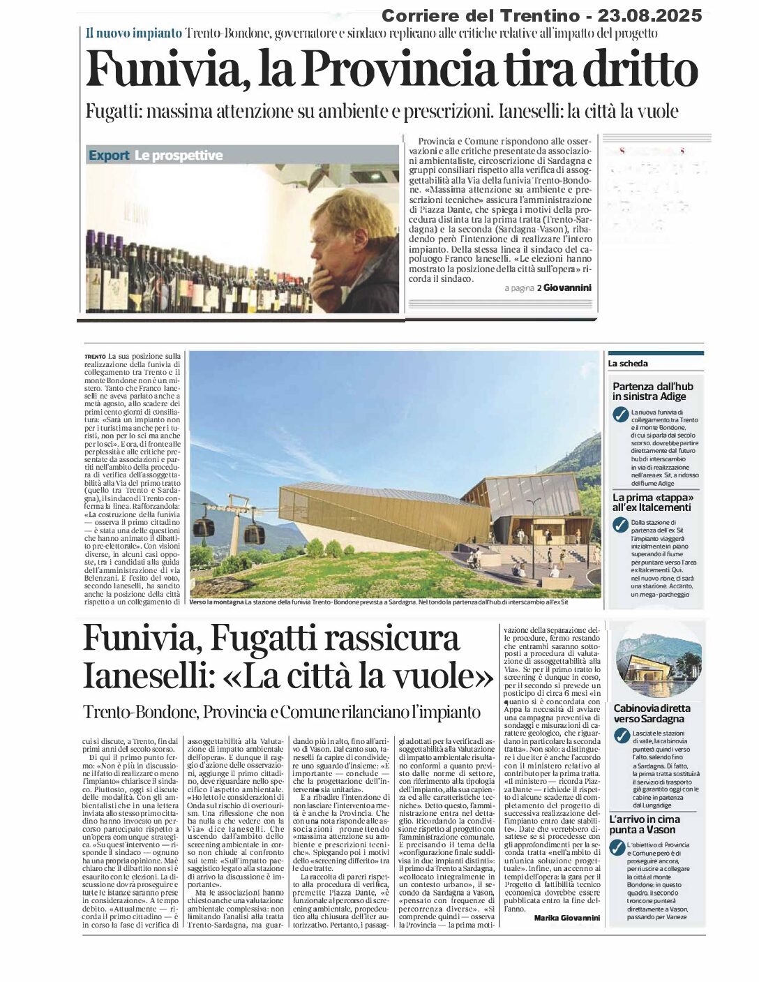 Funivia Trento-Bondone: la Pat tira dritto