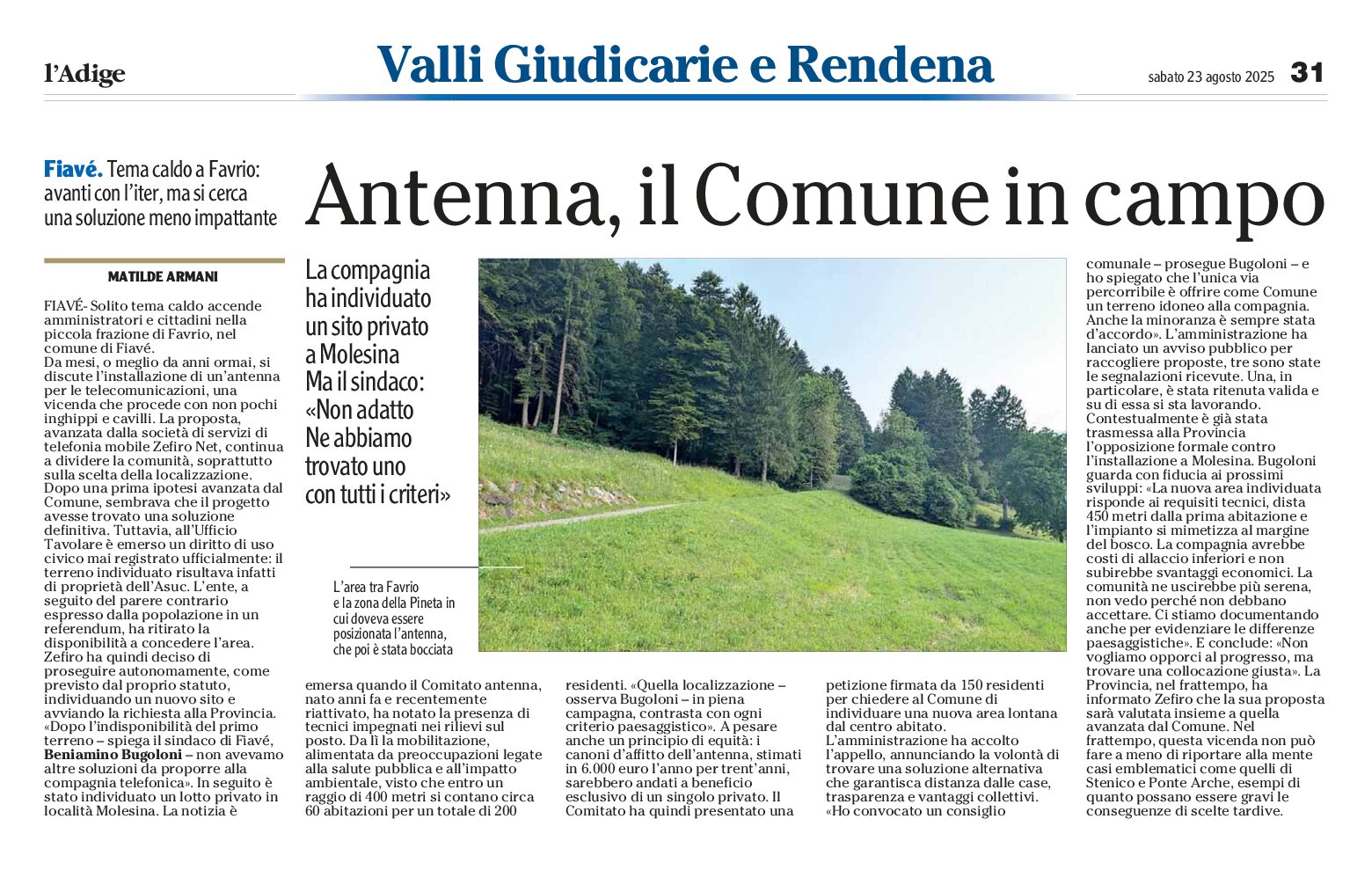 Fiavè: per l’antenna decide il Comune