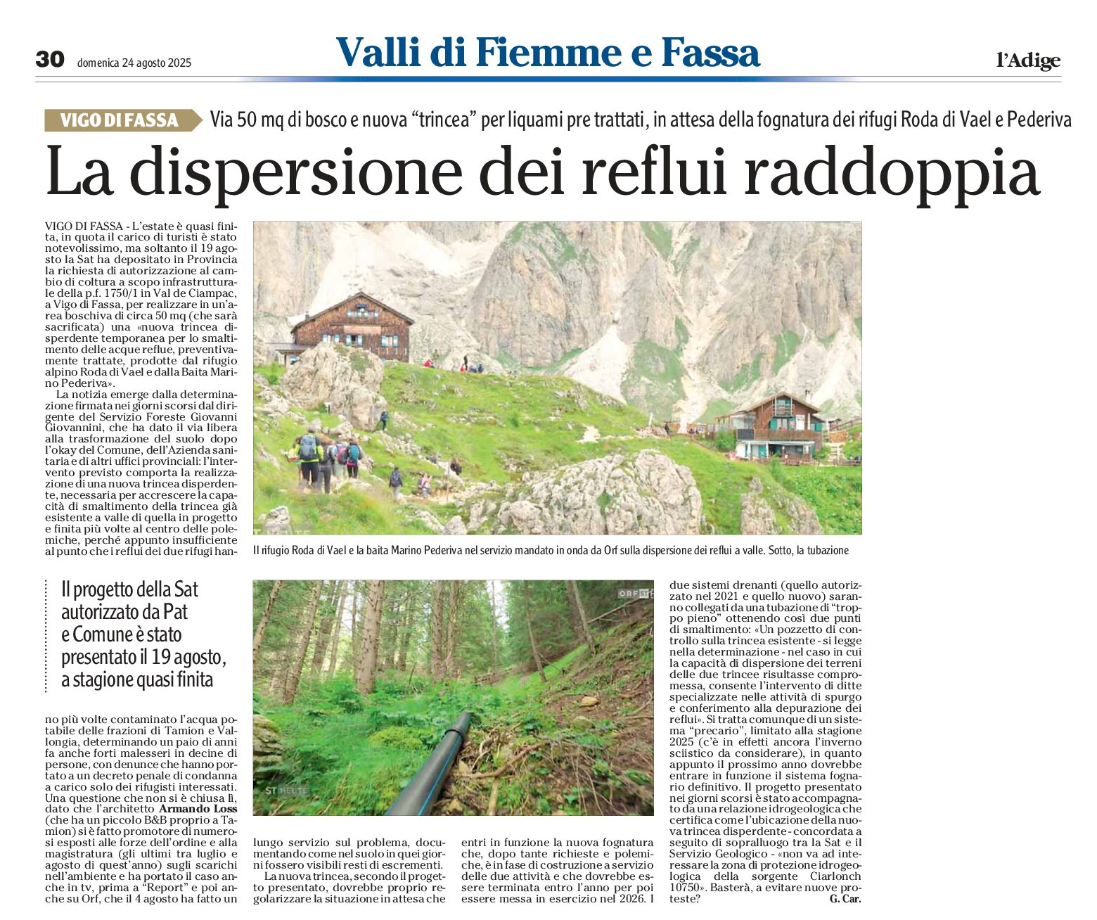 Vigo di Fassa. Rifugi: dispersione acque nere