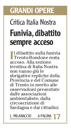 Funivia del Bondone: replica di Italia Nostra