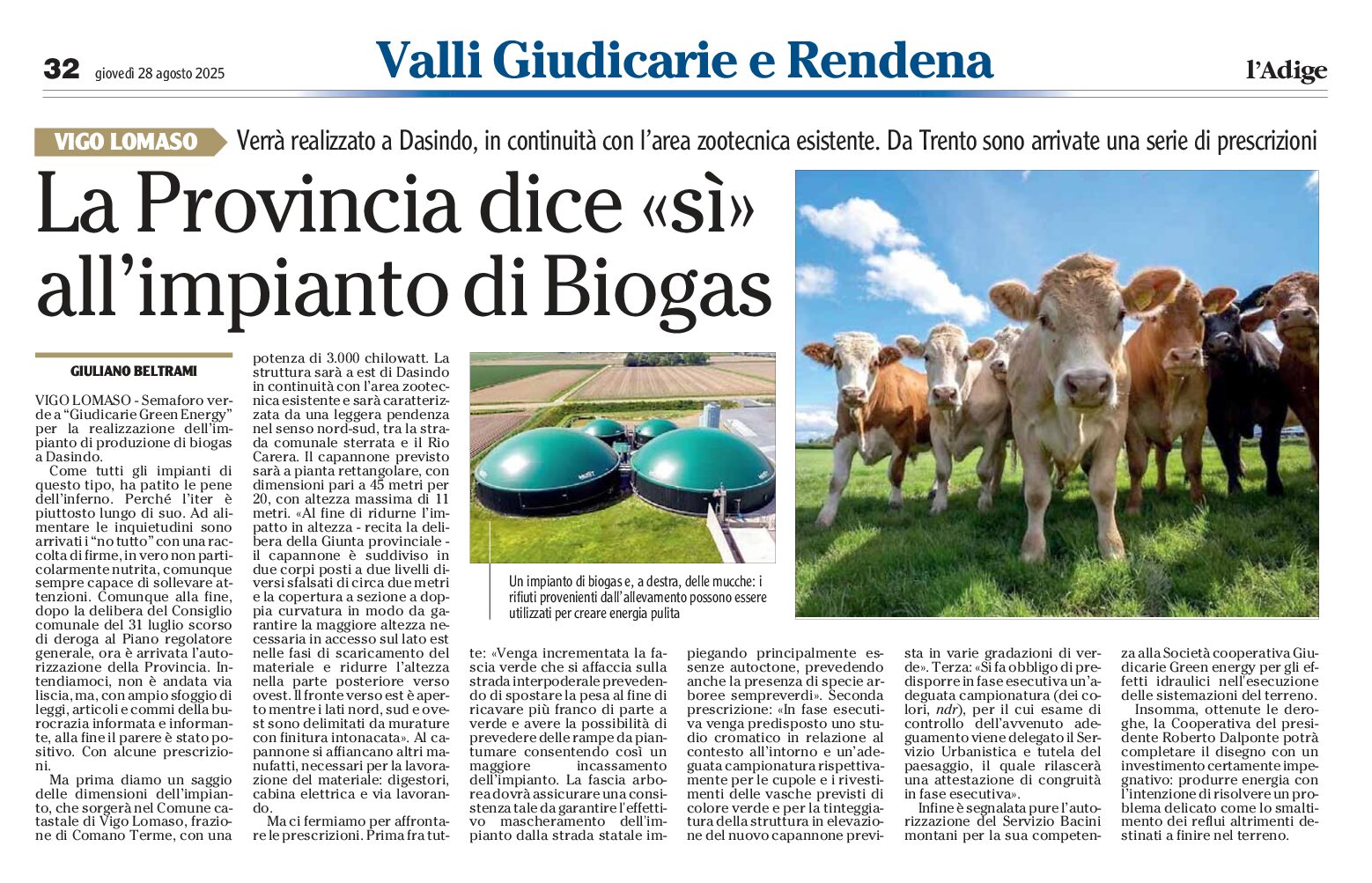 Vigo Lomaso: La Pat dice sì all’impianto di Biogas