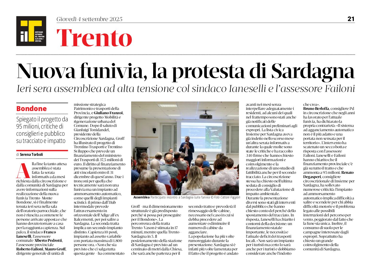 Funivia del Bondone: la protesta di Sardagna