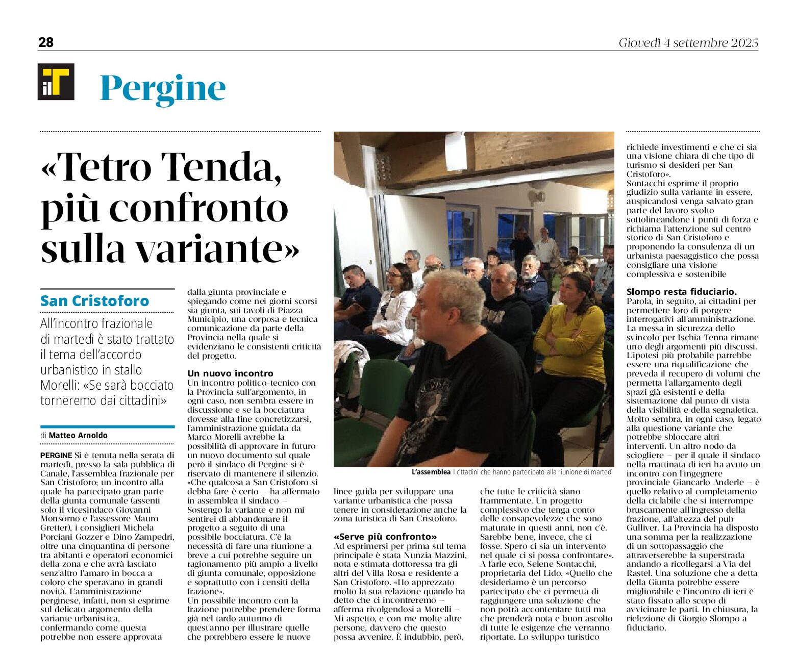 Pergine: Teatro Tenda, più confronto sulla variante