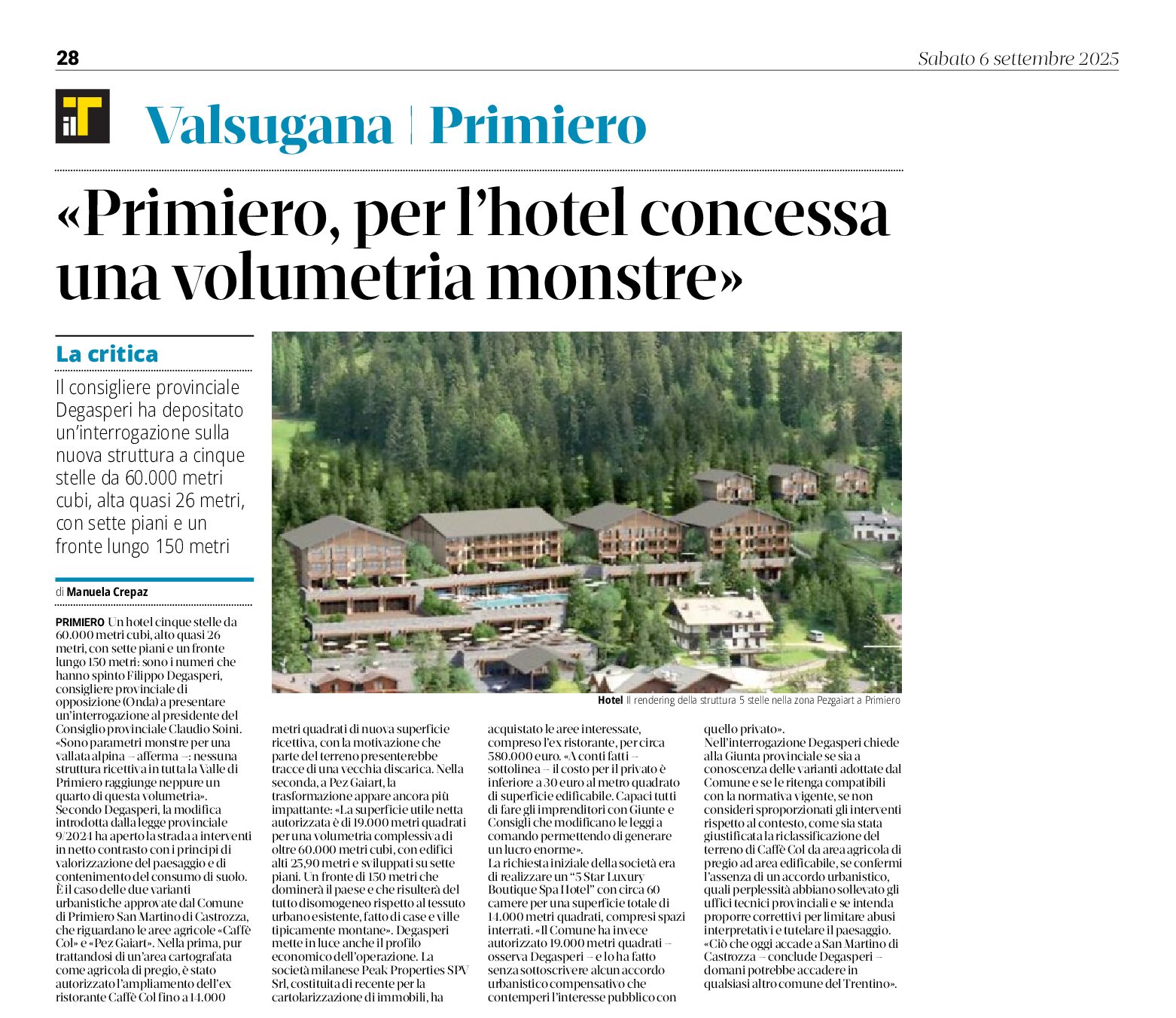 Primiero: per l’hotel concessa una volumetria monster