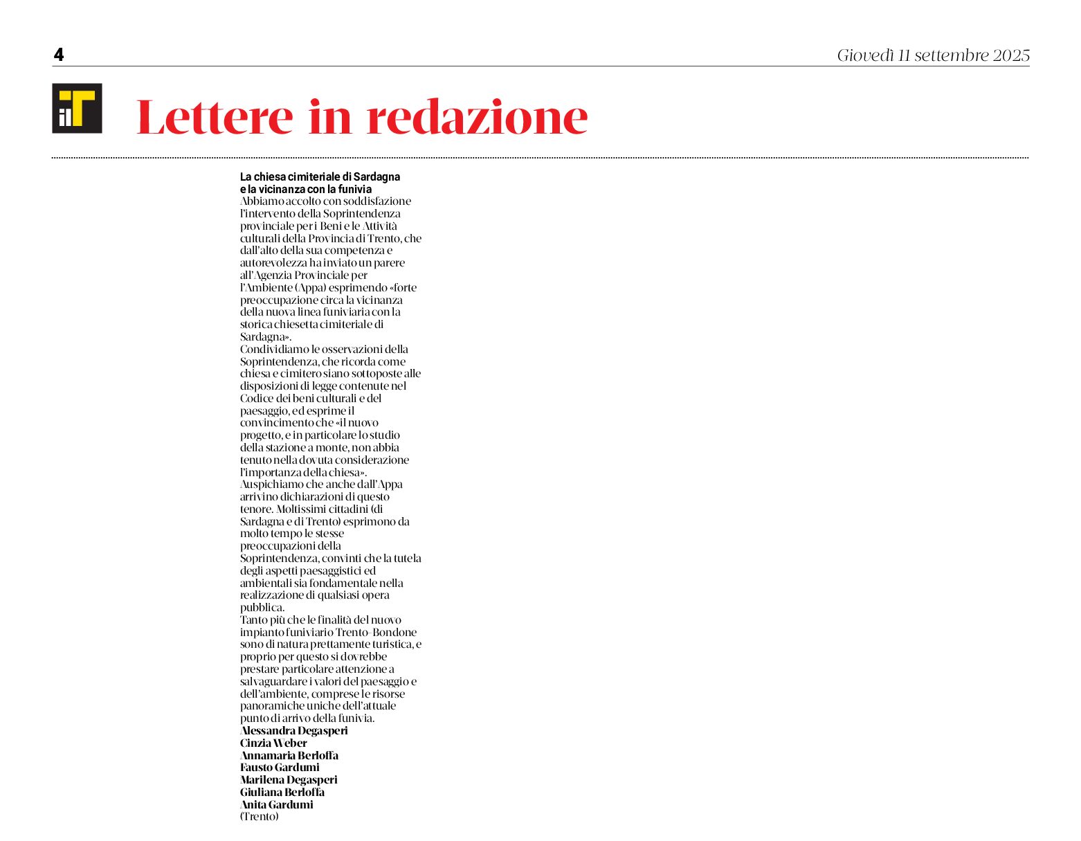 La chiesa cimiteriale di Sardagna – lettera